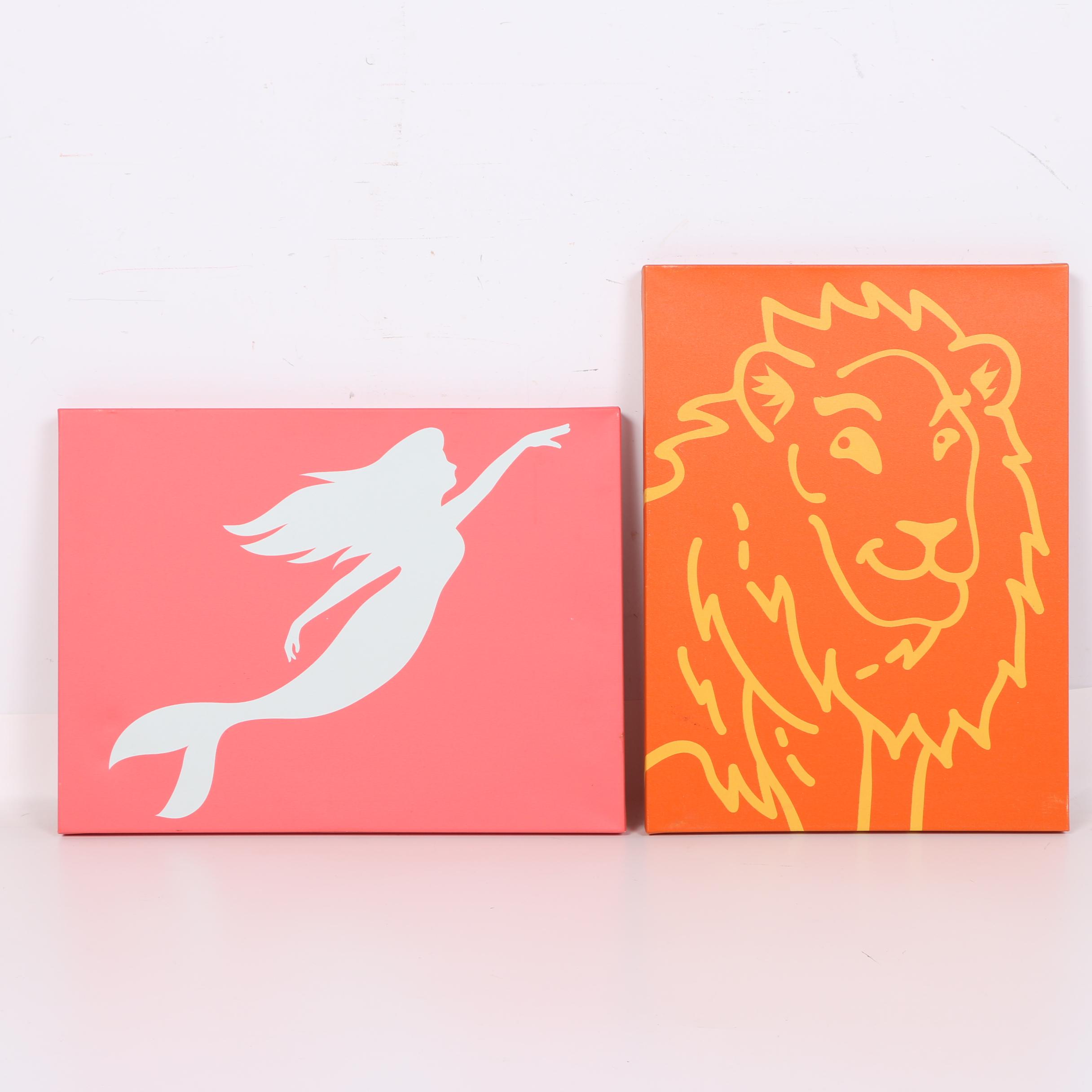 Acrylic Paintings on Canvas of a Mermaid and a Lion