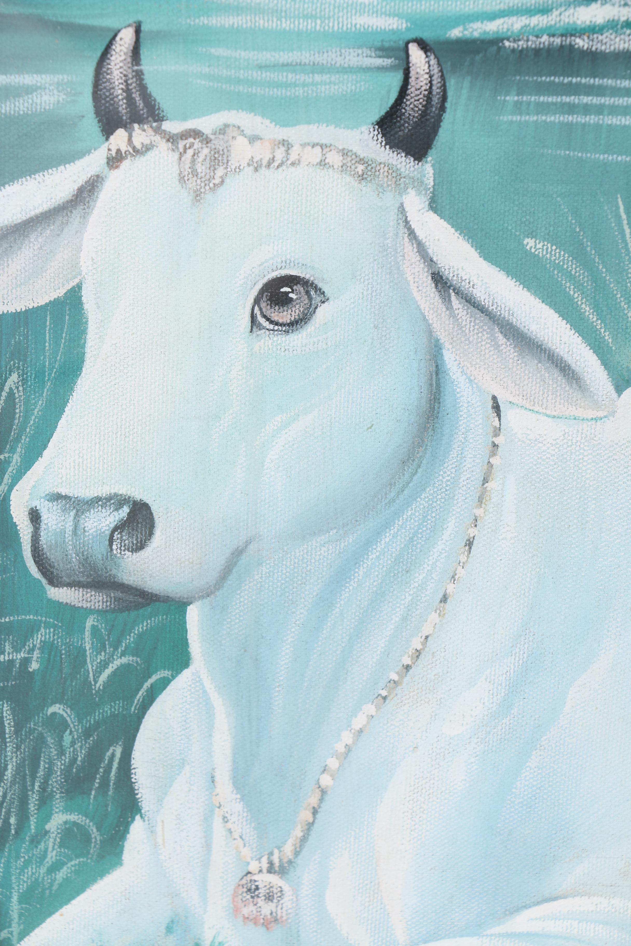 Gouache Painting on Canvas of Krishna