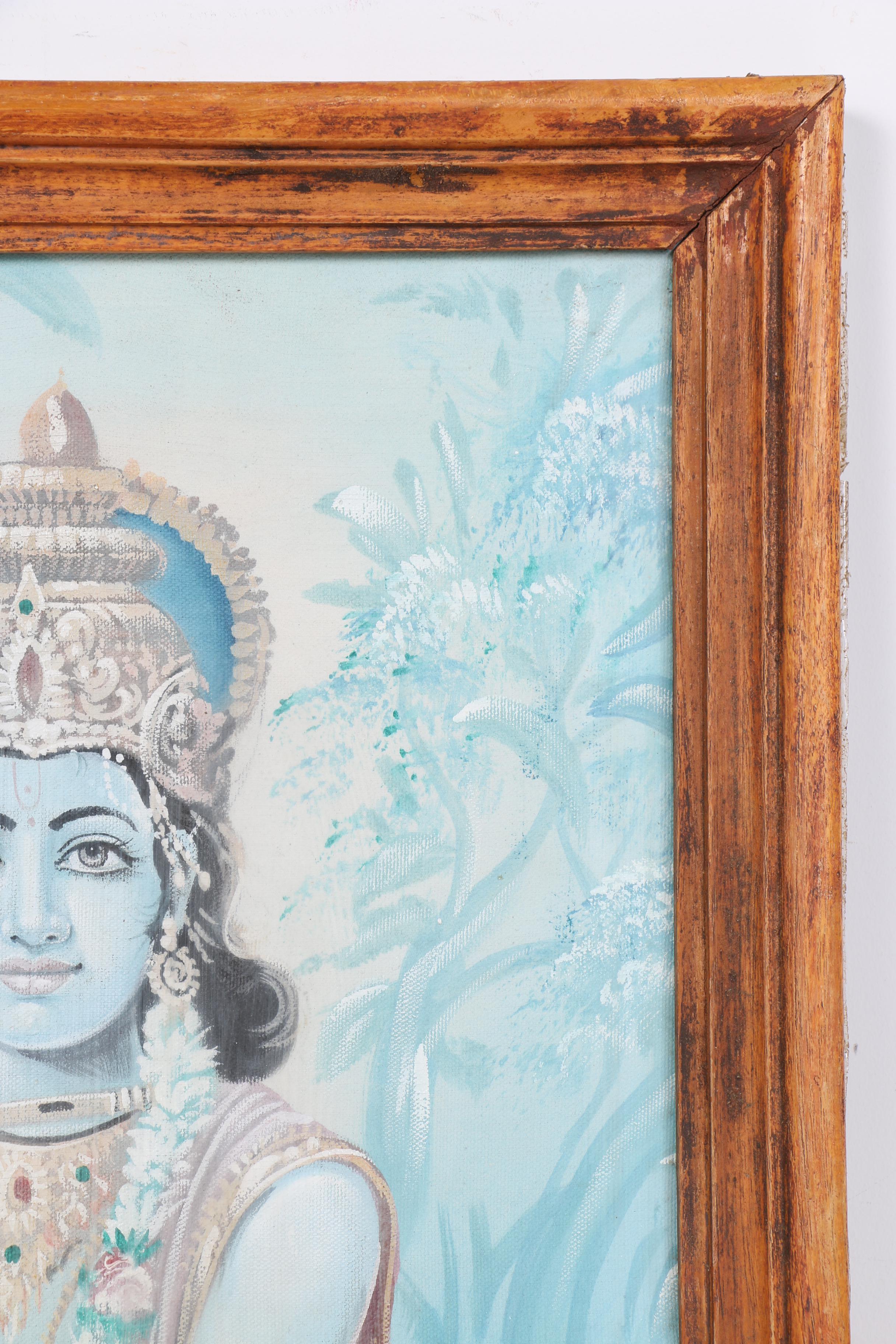 Gouache Painting on Canvas of Krishna