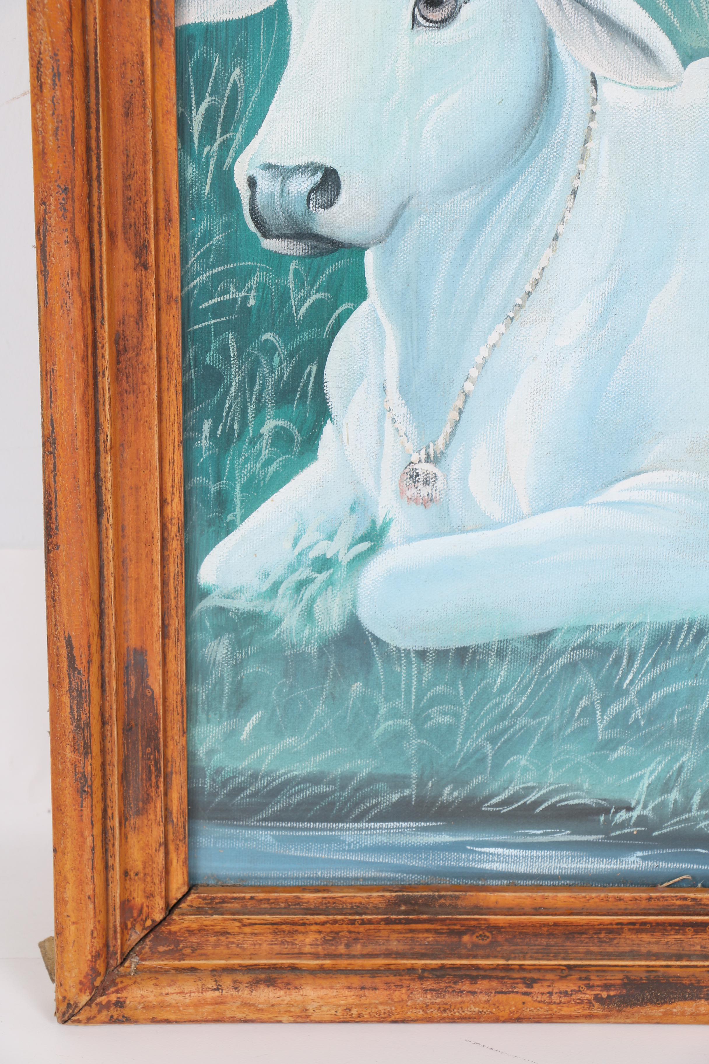 Gouache Painting on Canvas of Krishna