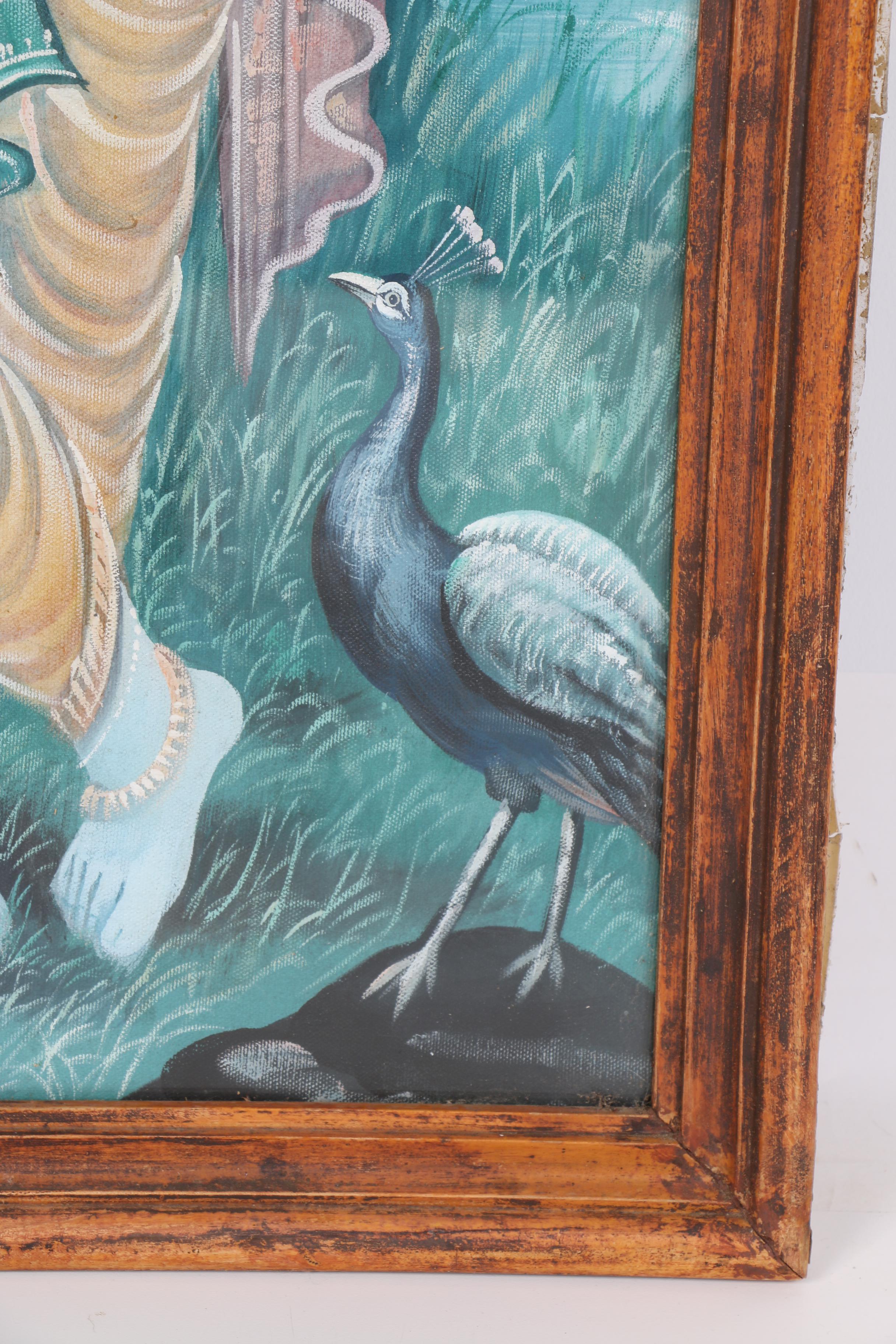 Gouache Painting on Canvas of Krishna