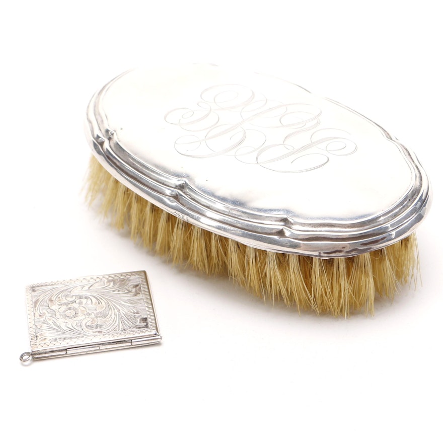 800 Silver Italian Locket and German Clothes Brush