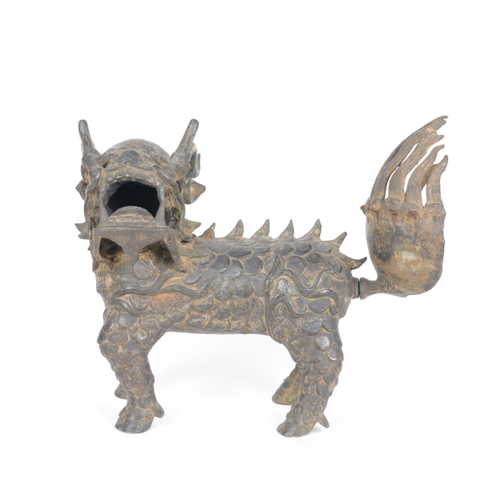 Late Qing Dynasty Spelter Chinese Qilin Sculpture