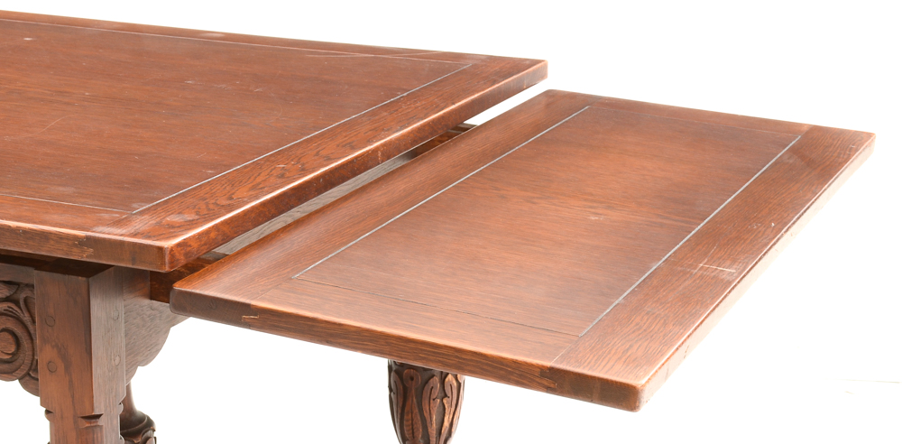 Vintage Tudor Revival Carved Oak Dining Set