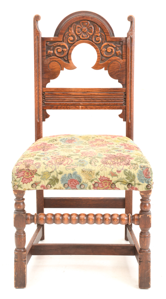 Vintage Tudor Revival Carved Oak Dining Set