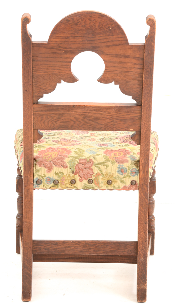 Vintage Tudor Revival Carved Oak Dining Set