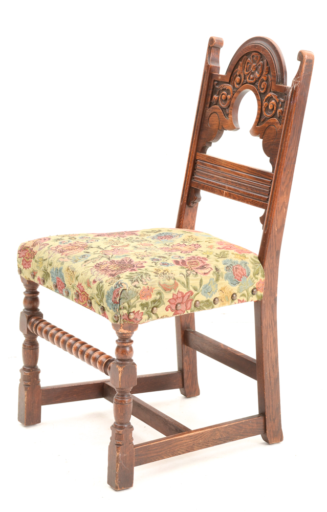 Vintage Tudor Revival Carved Oak Dining Set