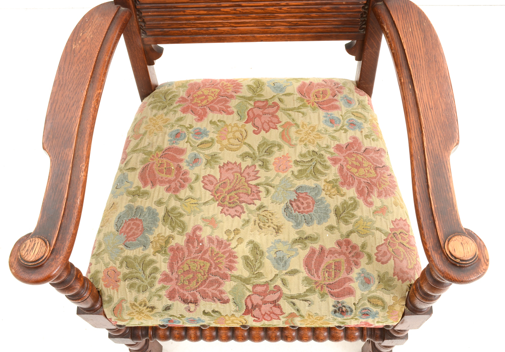 Vintage Tudor Revival Carved Oak Dining Set