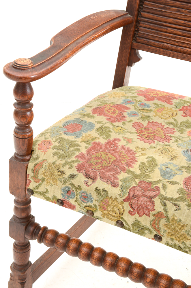 Vintage Tudor Revival Carved Oak Dining Set