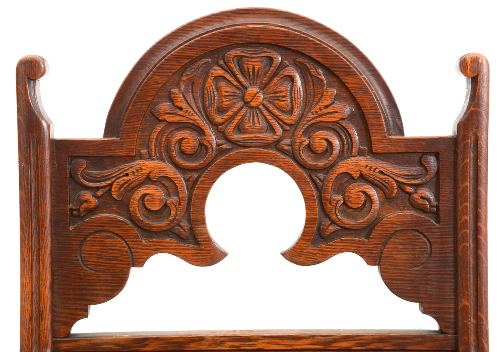 Vintage Tudor Revival Carved Oak Dining Set