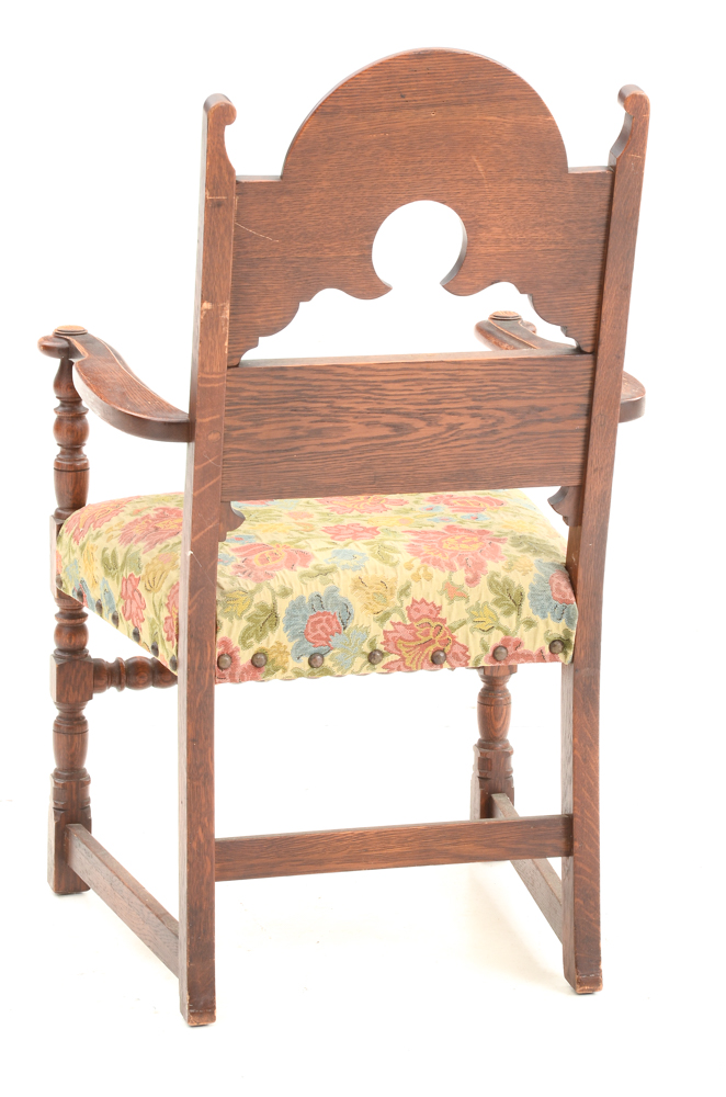 Vintage Tudor Revival Carved Oak Dining Set