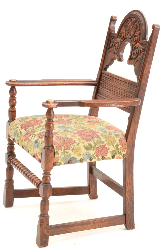 Vintage Tudor Revival Carved Oak Dining Set