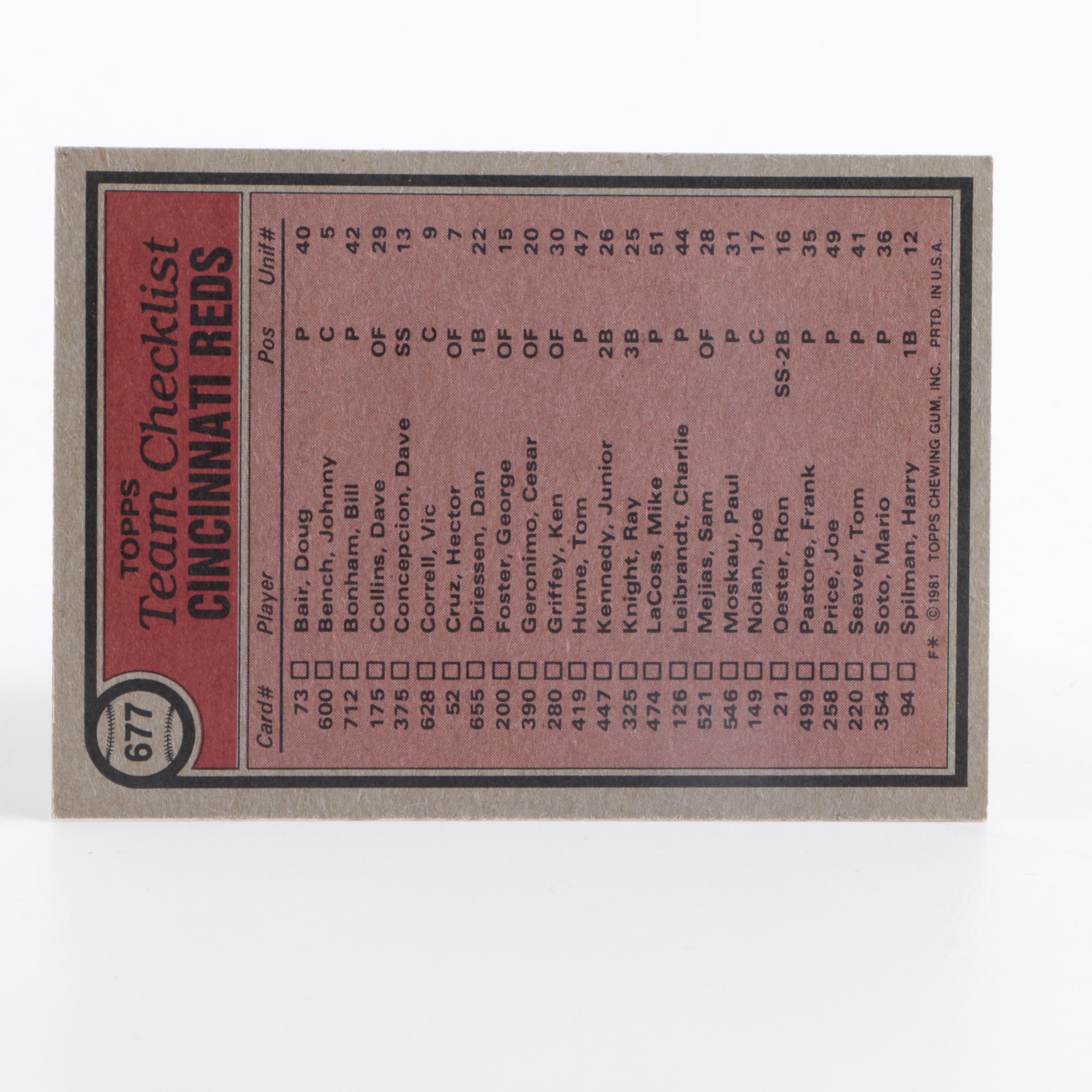 Cincinnati Reds "Big Red Machine" Baseball Cards