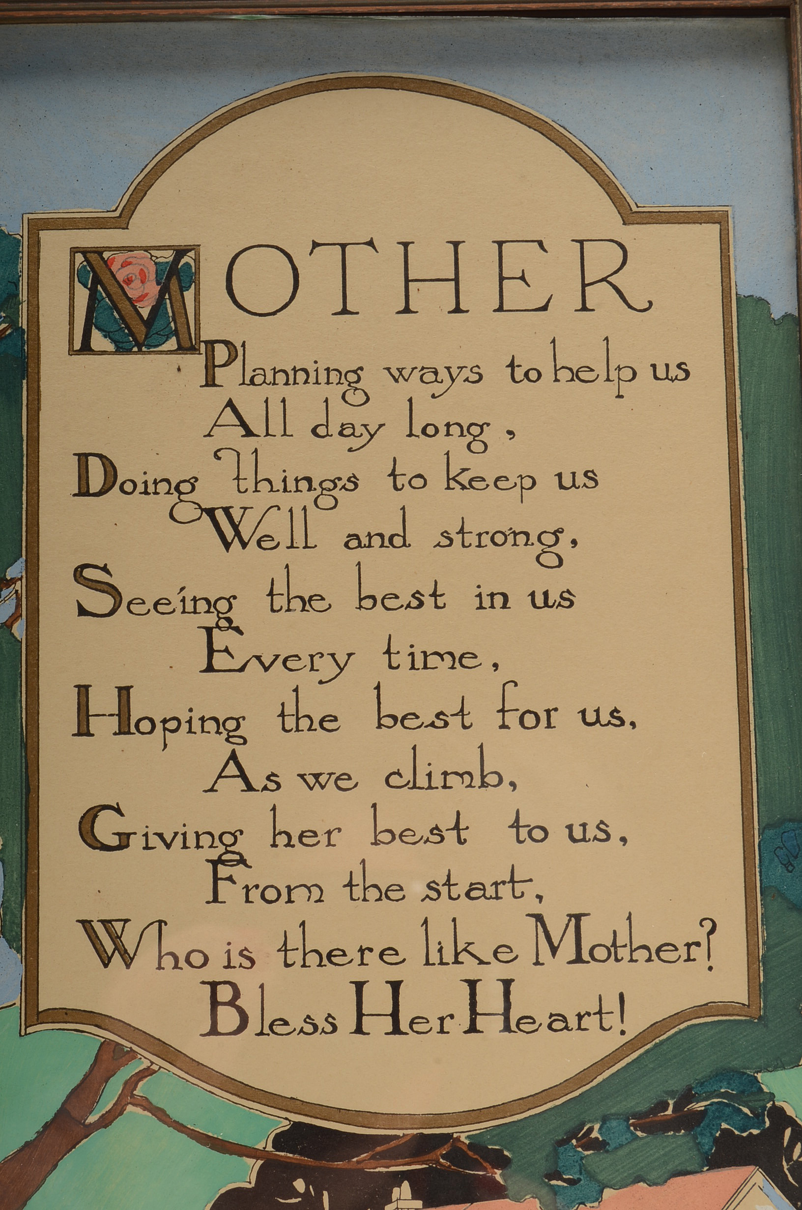 Hand-Painted Wood Engraving "Mother" Signed Bartlett