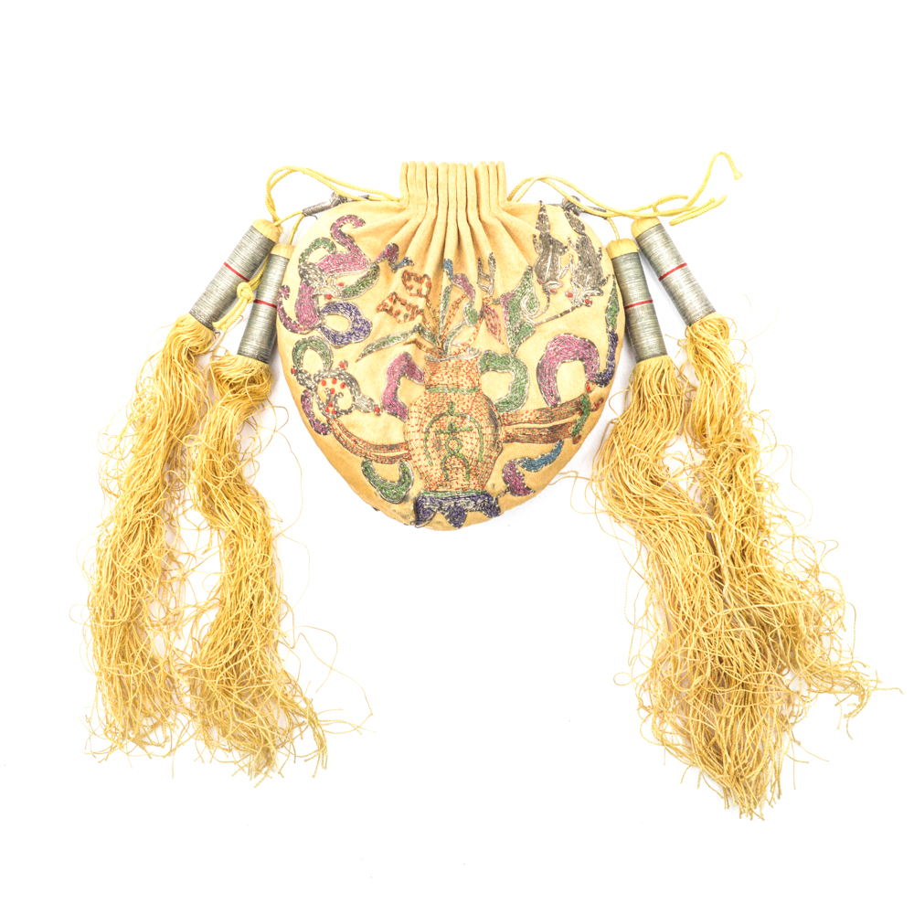 Antique Chinese Embroidered Silk Purse