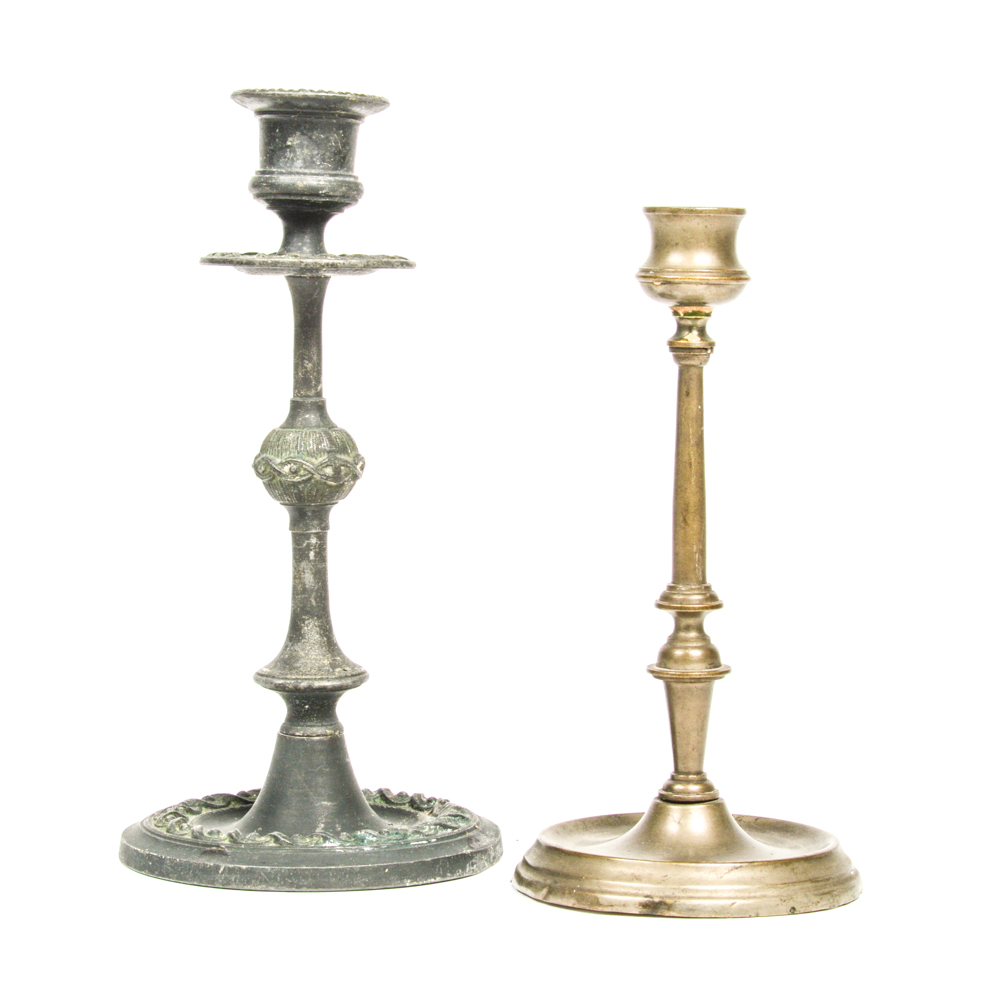 Two Antique Metal Candlesticks
