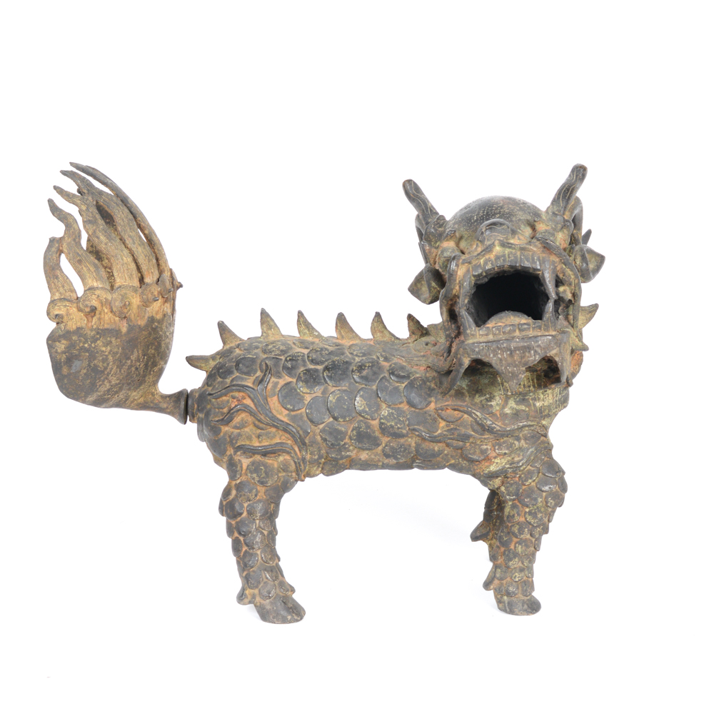 Late Qing Dynasty Spelter Chinese Qilin Sculpture