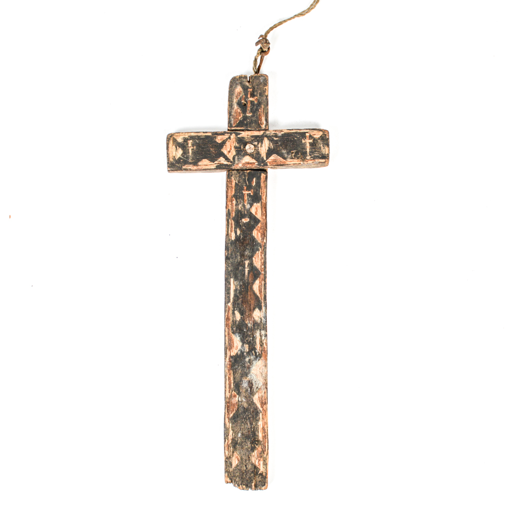 Antique Spanish Colonial Cross with Straw Inlay