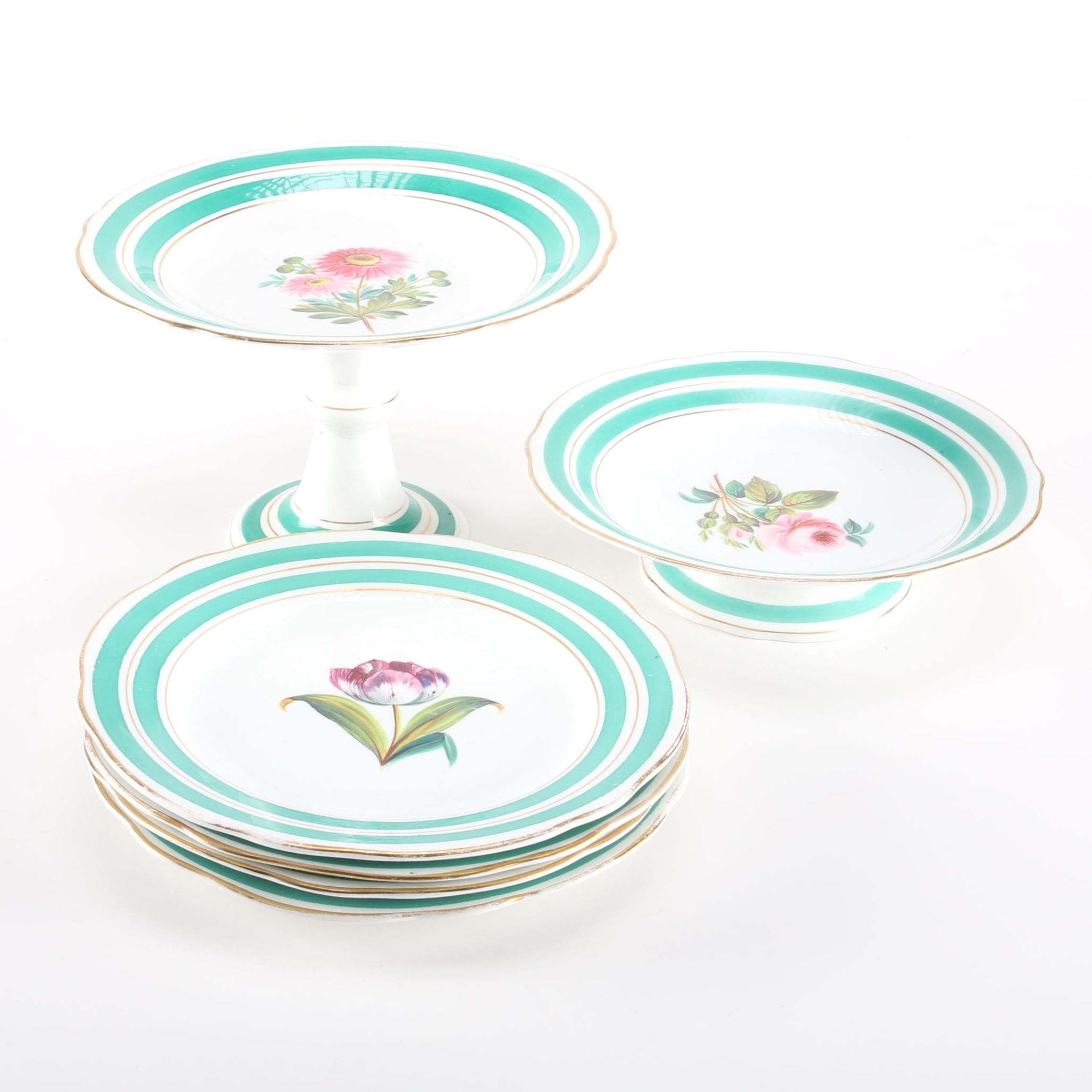 19th Century English Botanical Dessert Set