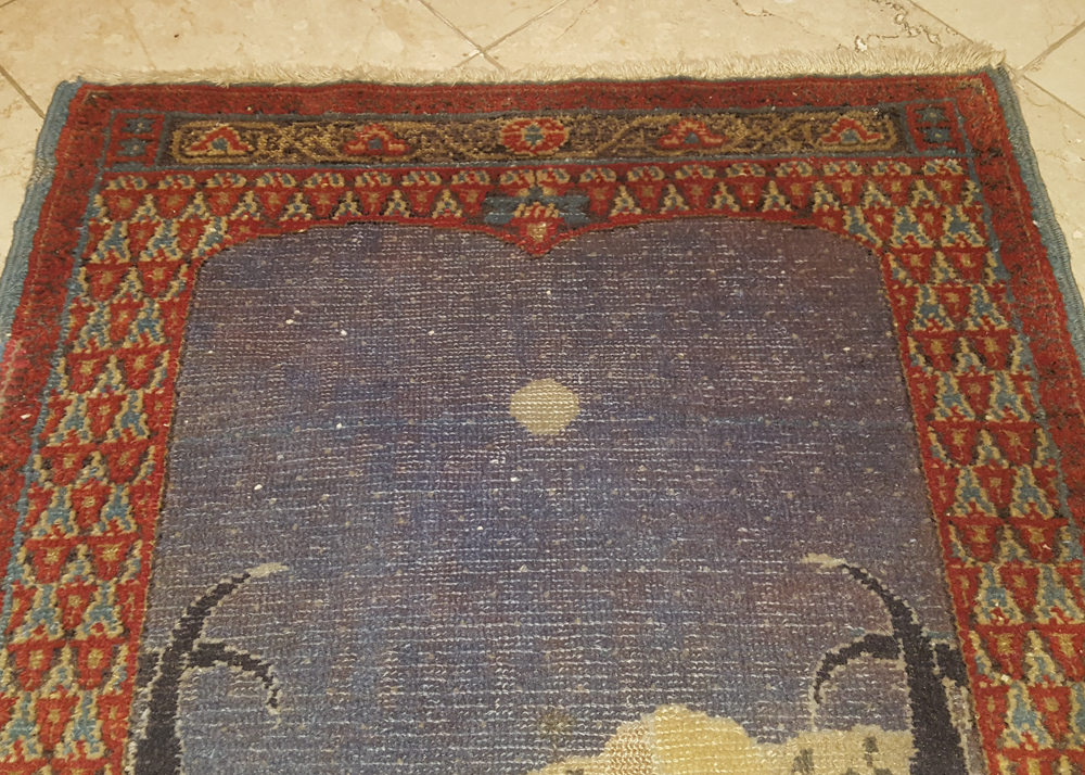 Signed Hand-Knotted Bezalel Pictorial Hebrew Rug with Inscription