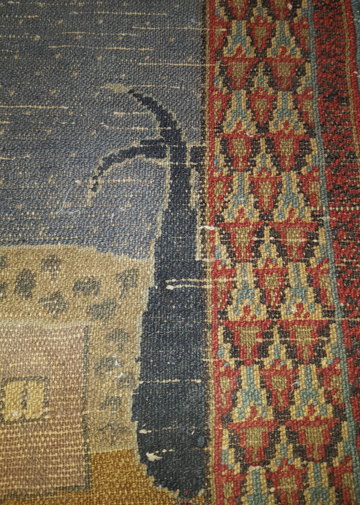 Signed Hand-Knotted Bezalel Pictorial Hebrew Rug with Inscription