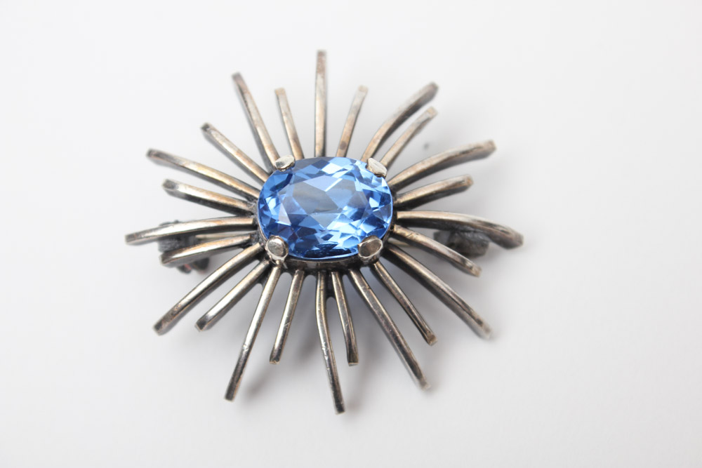 Vintage Sterling Silver Jewelry With Blue Glass and Rhinestones