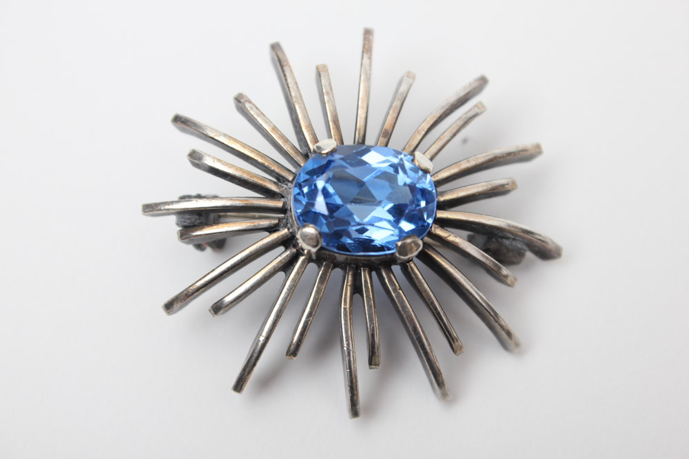 Vintage Sterling Silver Jewelry With Blue Glass and Rhinestones