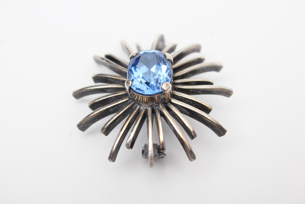 Vintage Sterling Silver Jewelry With Blue Glass and Rhinestones