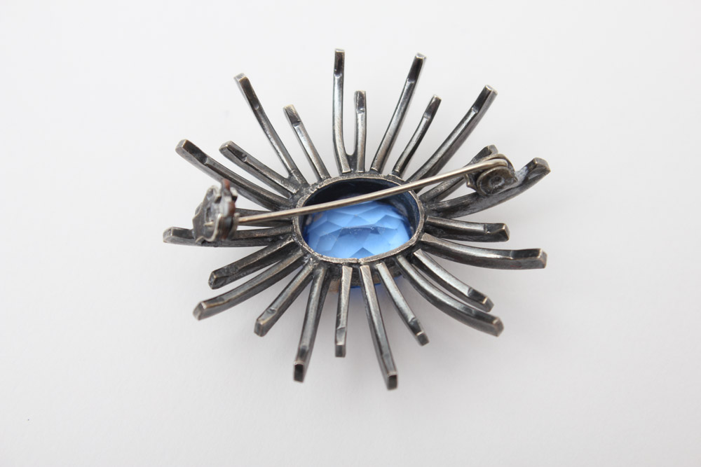 Vintage Sterling Silver Jewelry With Blue Glass and Rhinestones