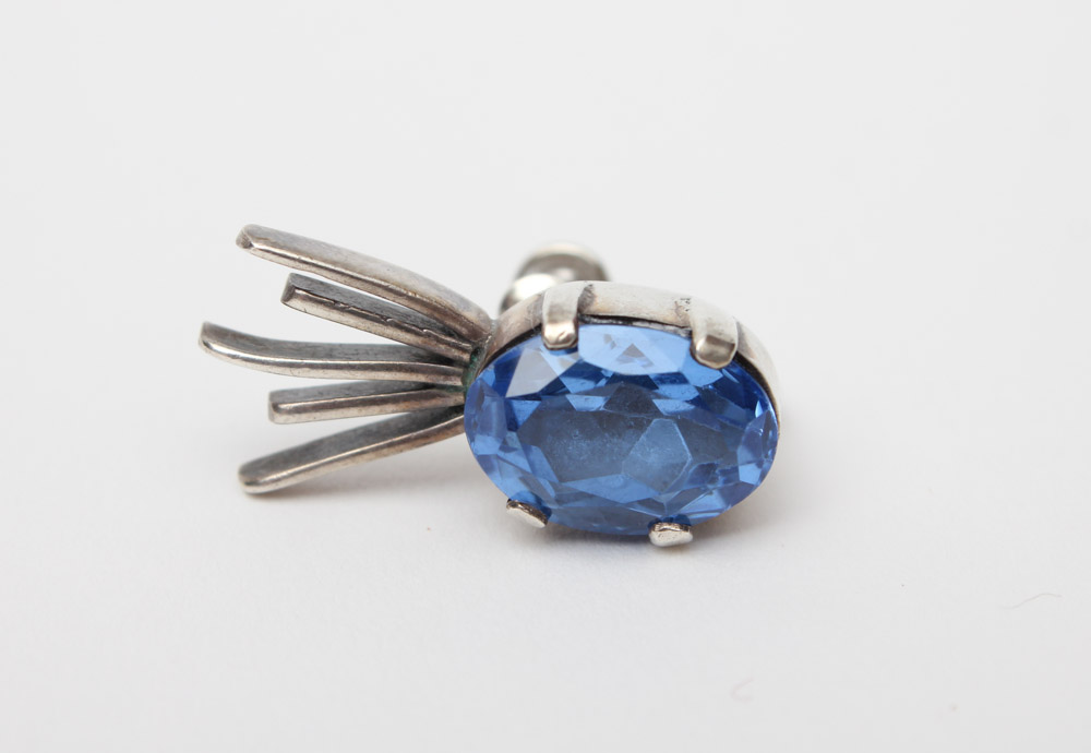 Vintage Sterling Silver Jewelry With Blue Glass and Rhinestones