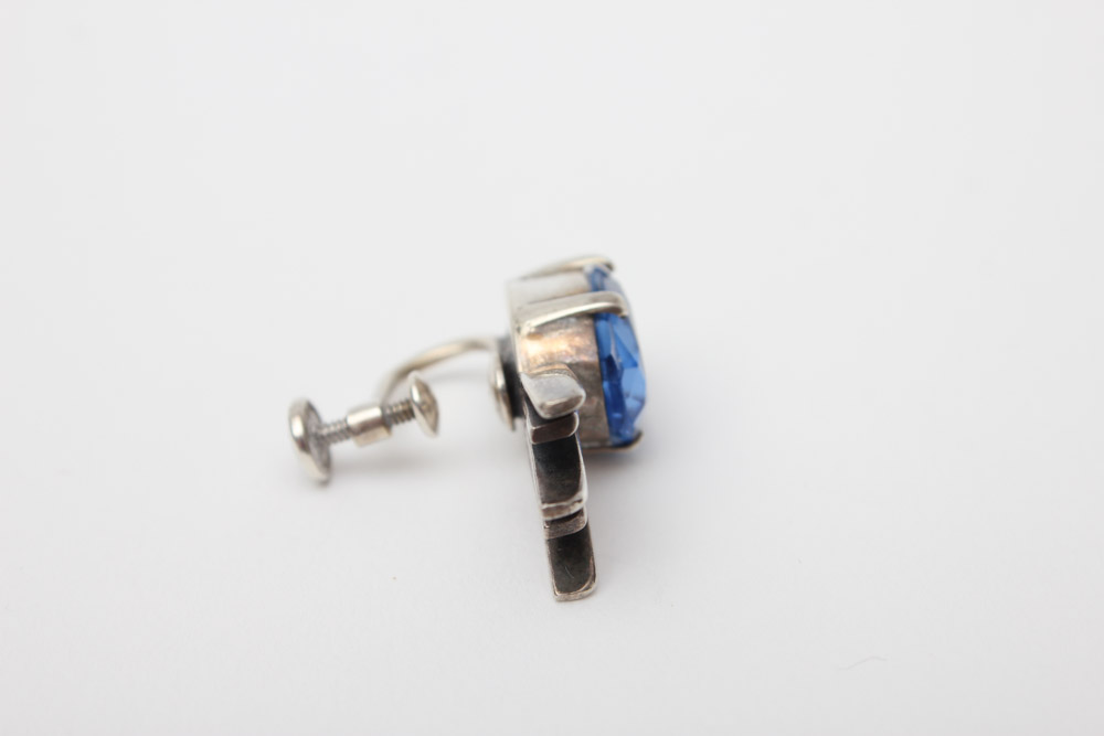 Vintage Sterling Silver Jewelry With Blue Glass and Rhinestones