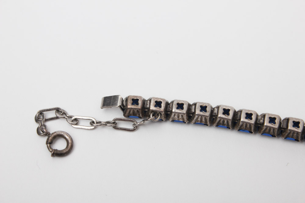 Vintage Sterling Silver Jewelry With Blue Glass and Rhinestones