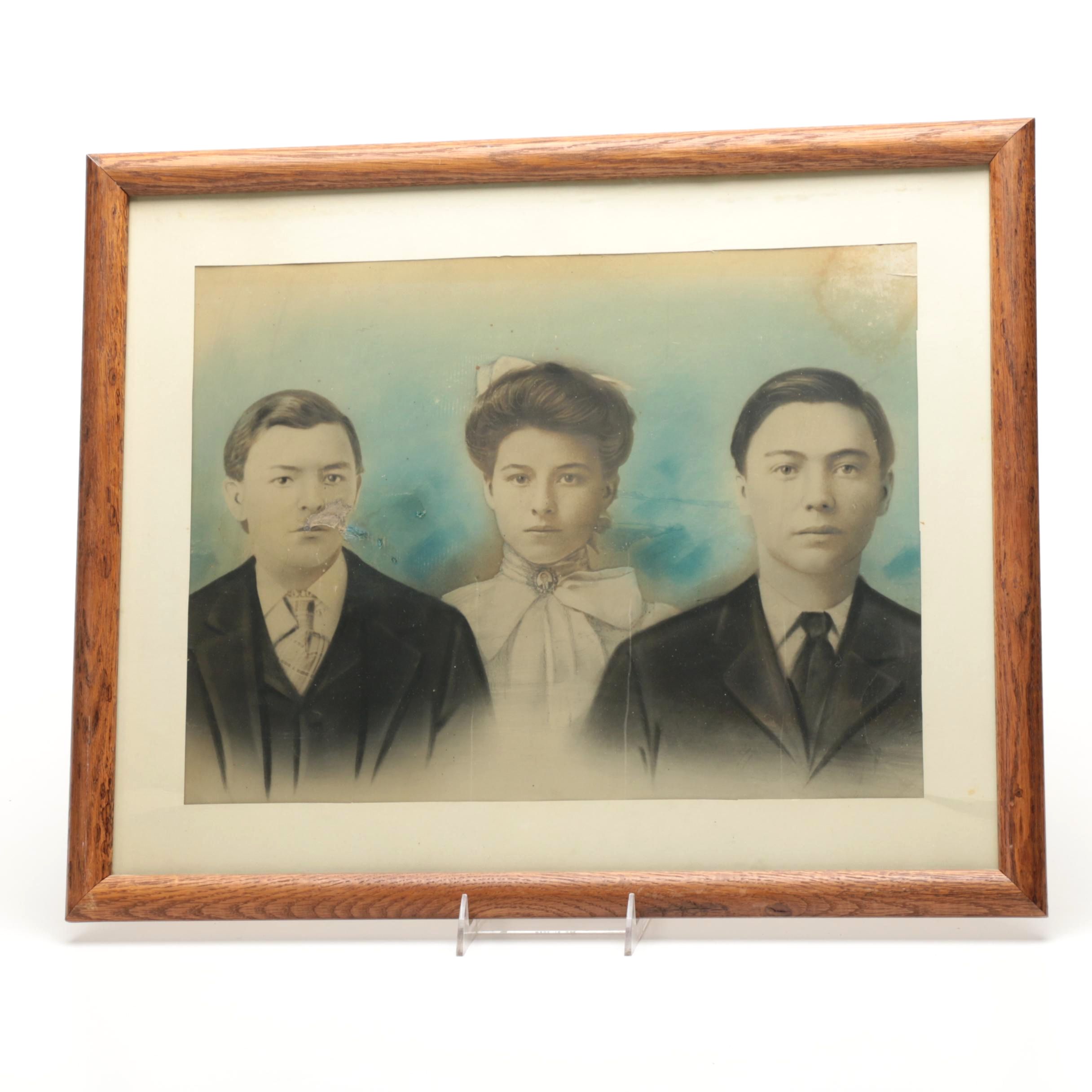 Antique Photogravure With Hand Colored Crayon Detail