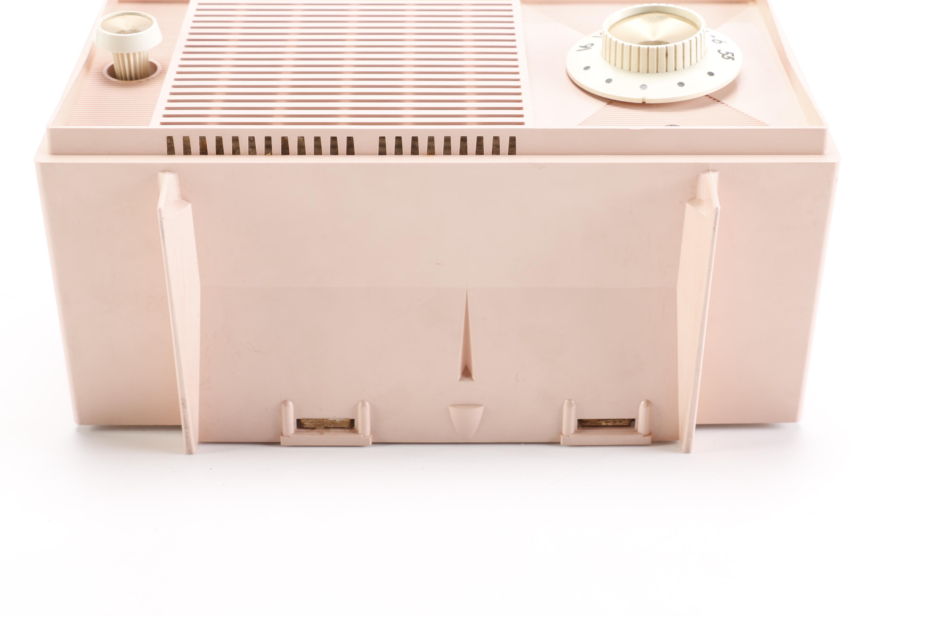 Vintage Pink Plastic GE Radio and Contemporary Alarm Clock