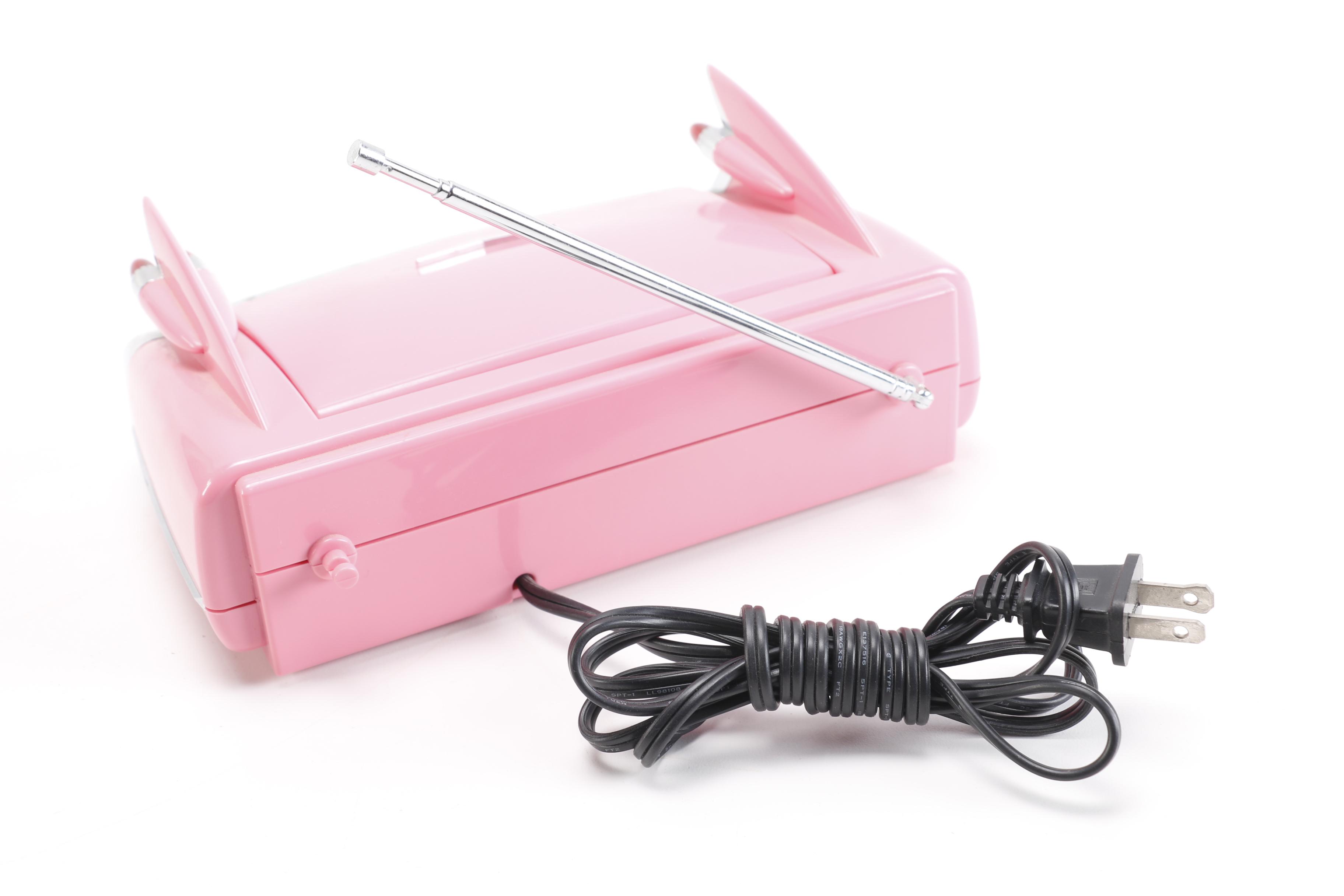 Vintage Pink Plastic GE Radio and Contemporary Alarm Clock