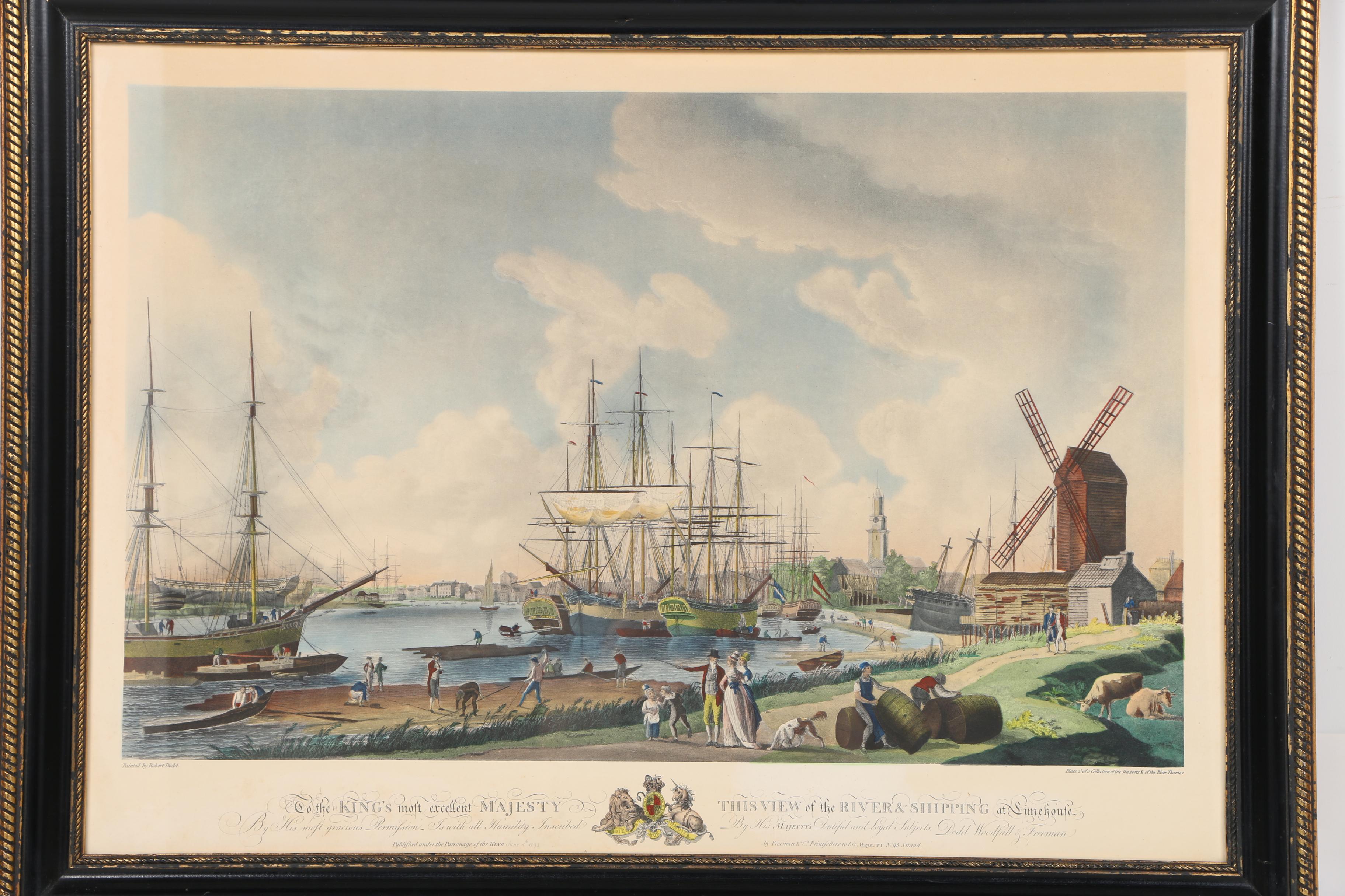 Robert Dodd Hand Colored Lithograph "View of the River & Shipping at Simehoute"