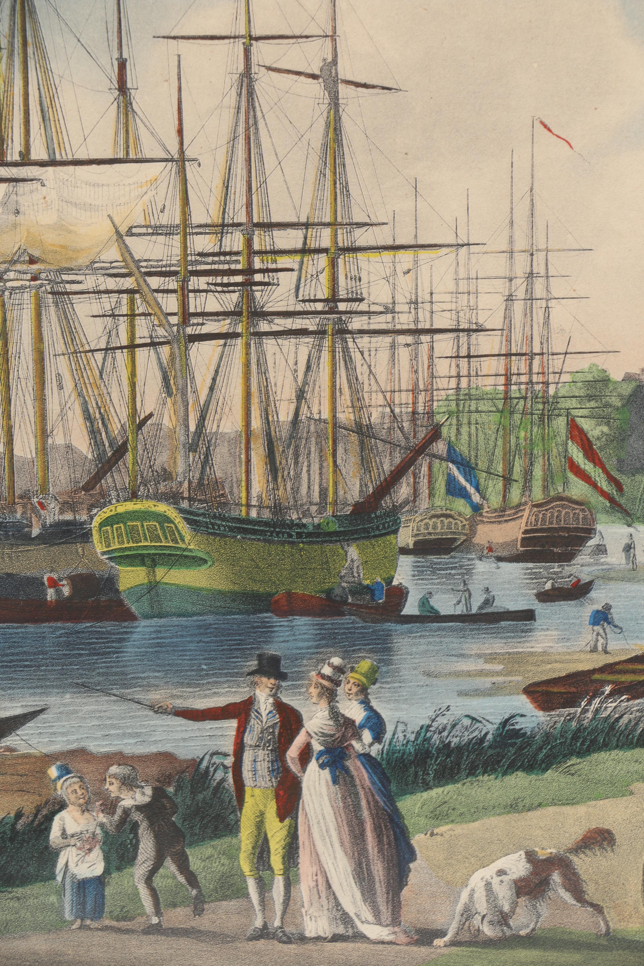 Robert Dodd Hand Colored Lithograph "View of the River & Shipping at Simehoute"