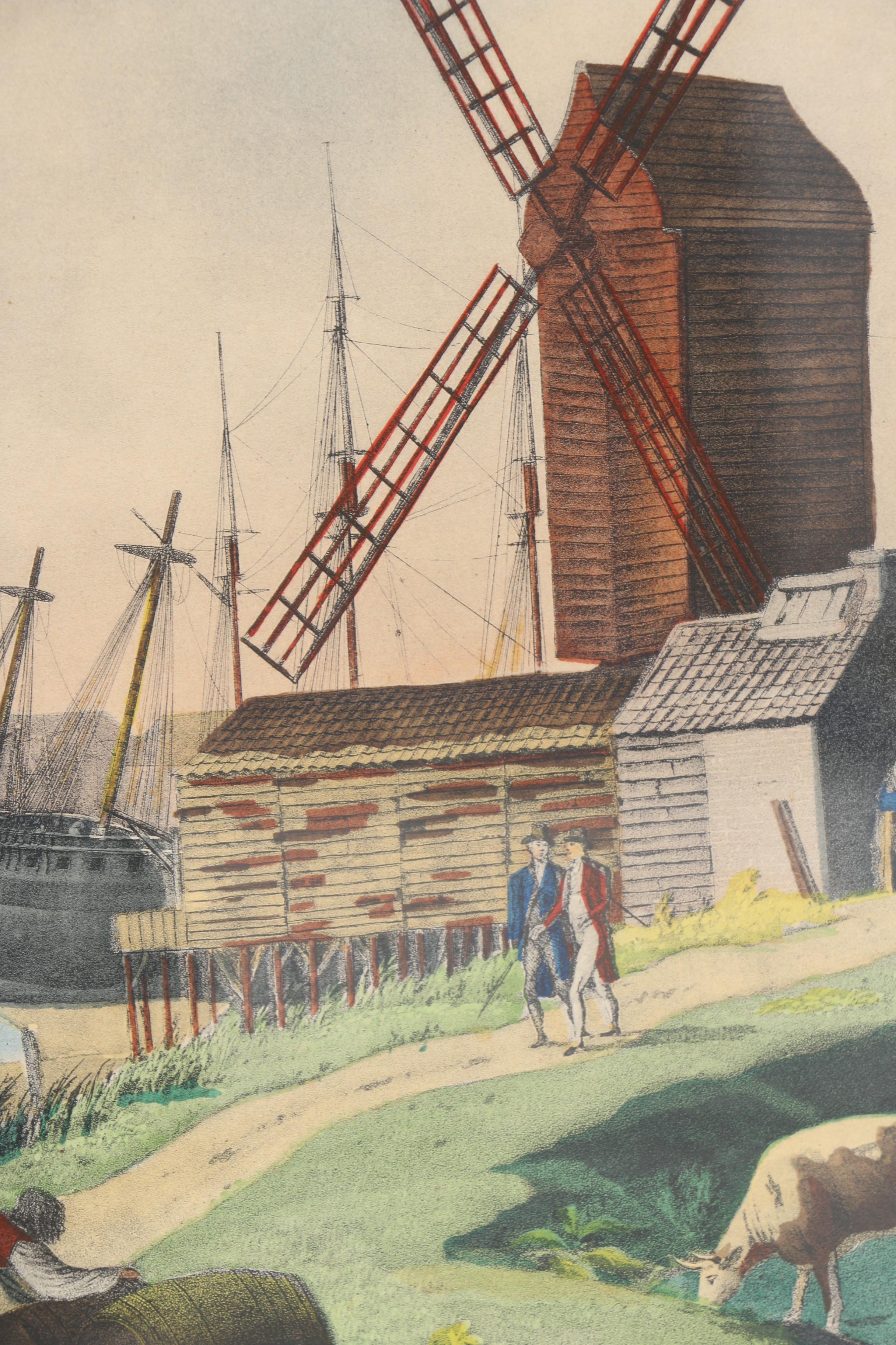 Robert Dodd Hand Colored Lithograph "View of the River & Shipping at Simehoute"