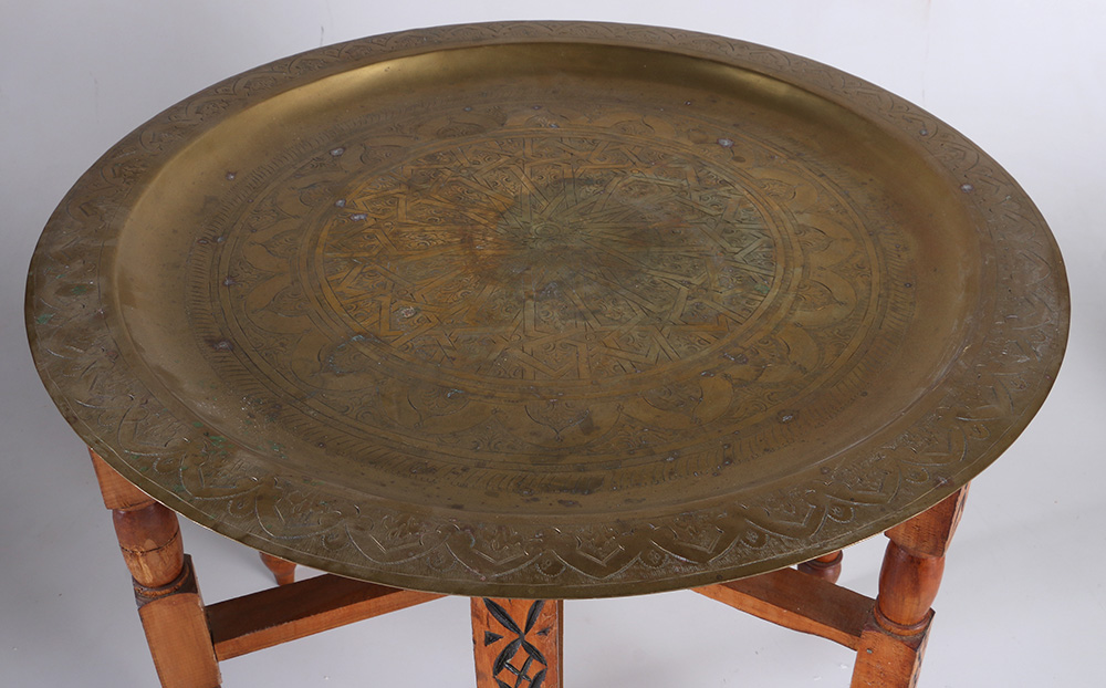 Vintage Oak Gate Leg Table With Brass Top