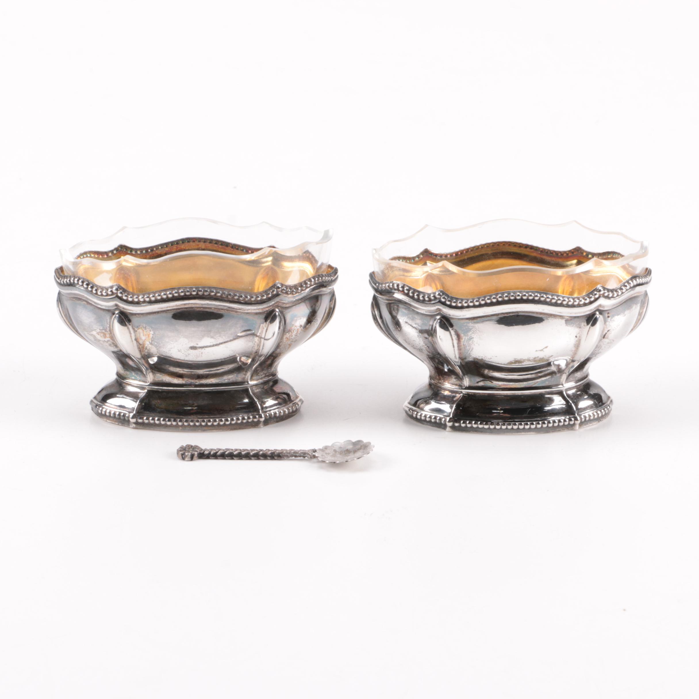 800 Silver Salt Cellars and Spoon