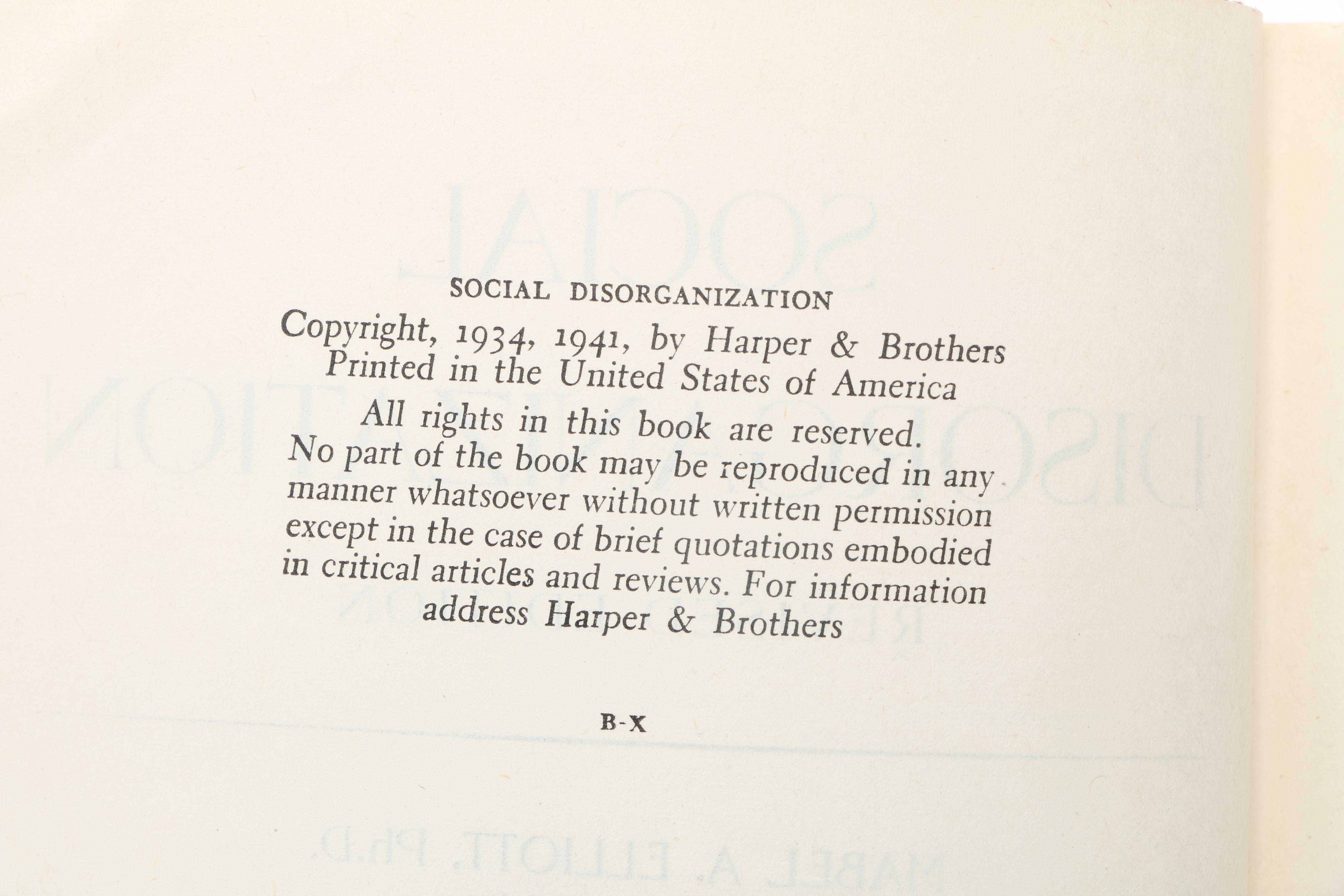 Books Including 1941 "Social Disorganization: Revised Edition"