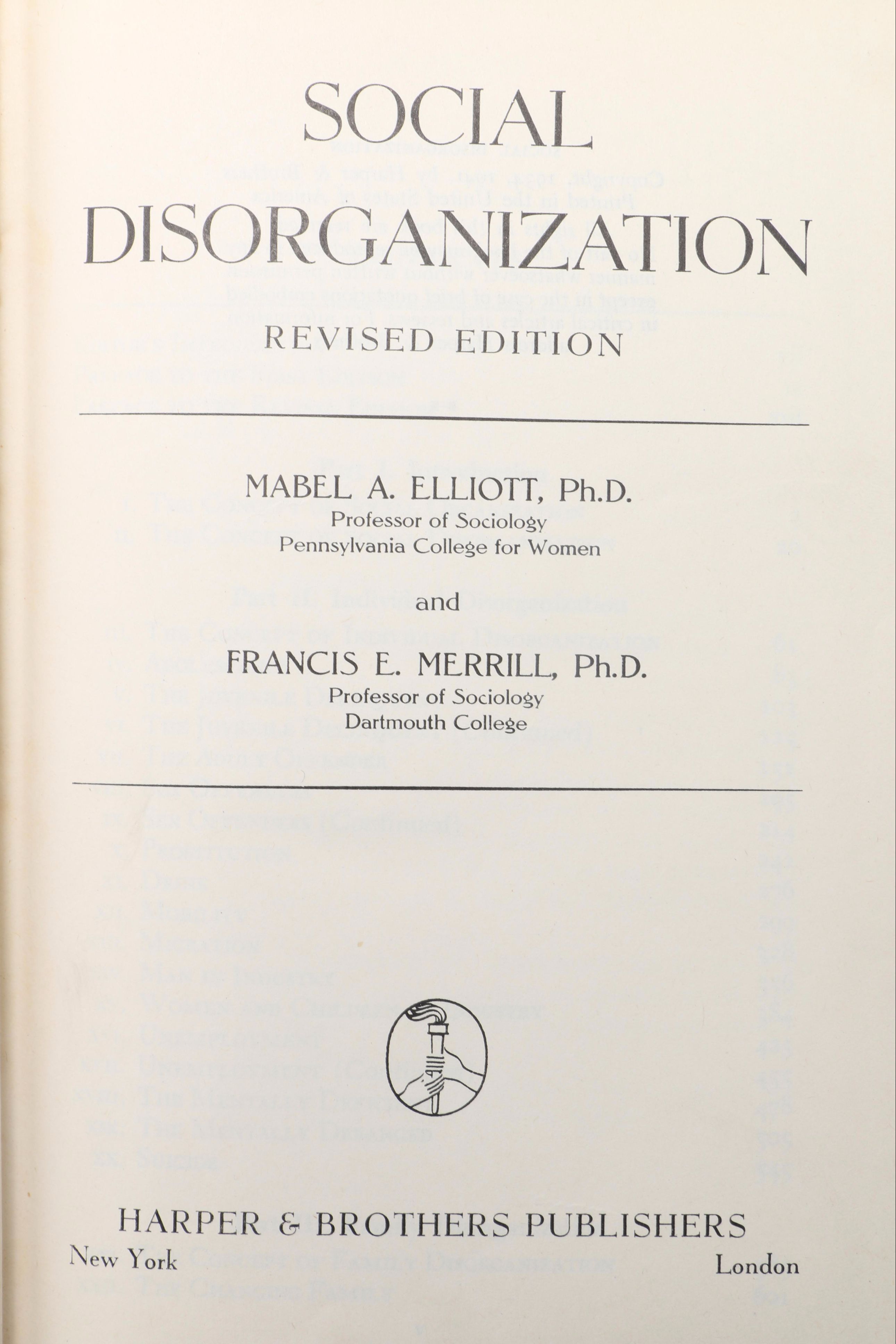 Books Including 1941 "Social Disorganization: Revised Edition"
