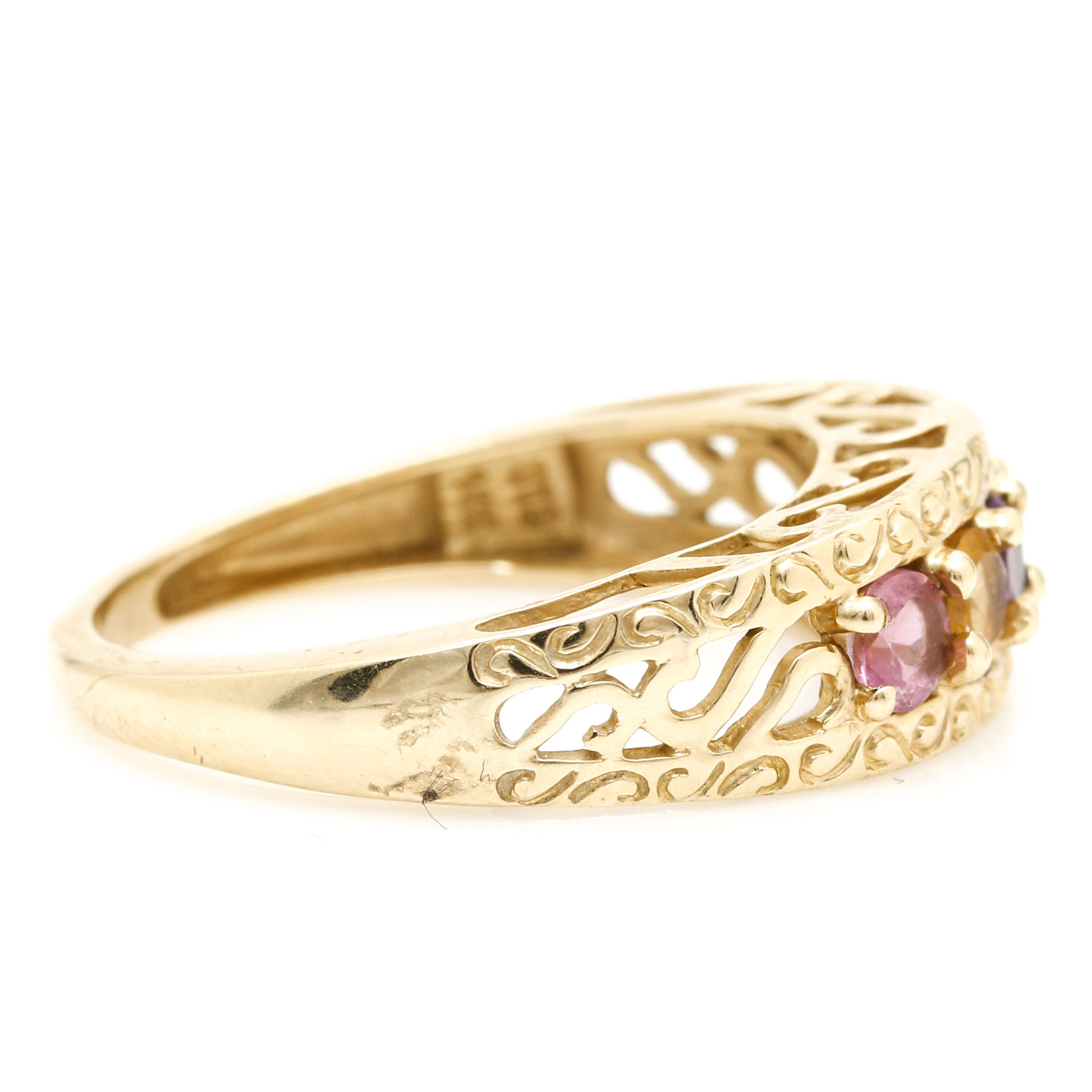 14K Yellow Gold Scrolled Gemstone Ring