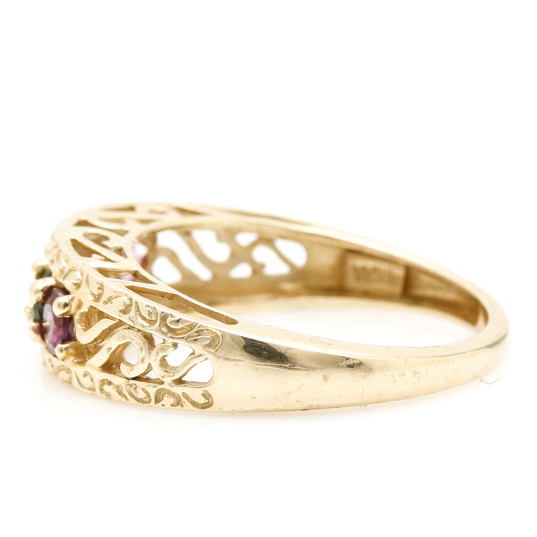 14K Yellow Gold Scrolled Gemstone Ring