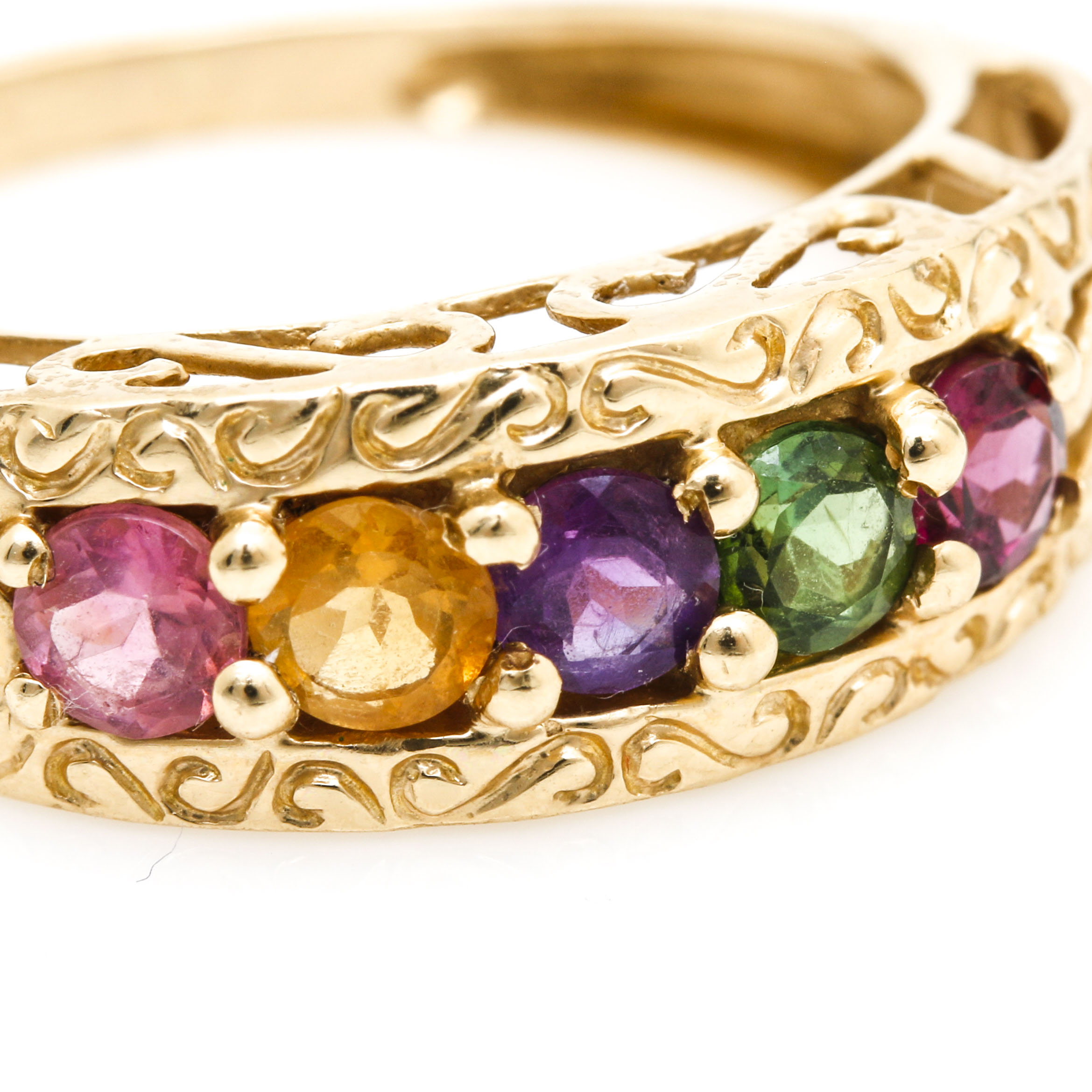 14K Yellow Gold Scrolled Gemstone Ring