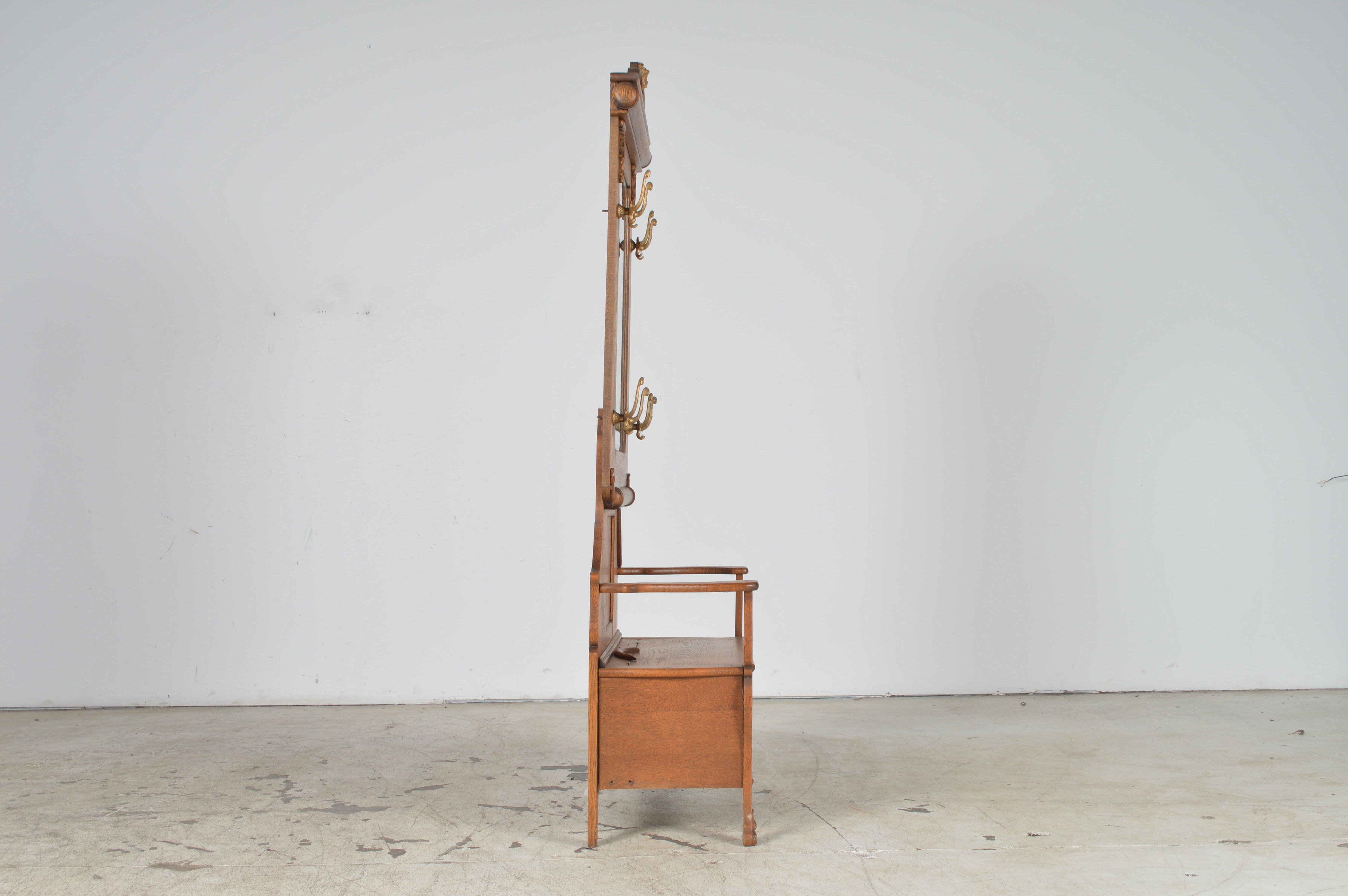 Vintage Oak Hall Tree with Storage Bench