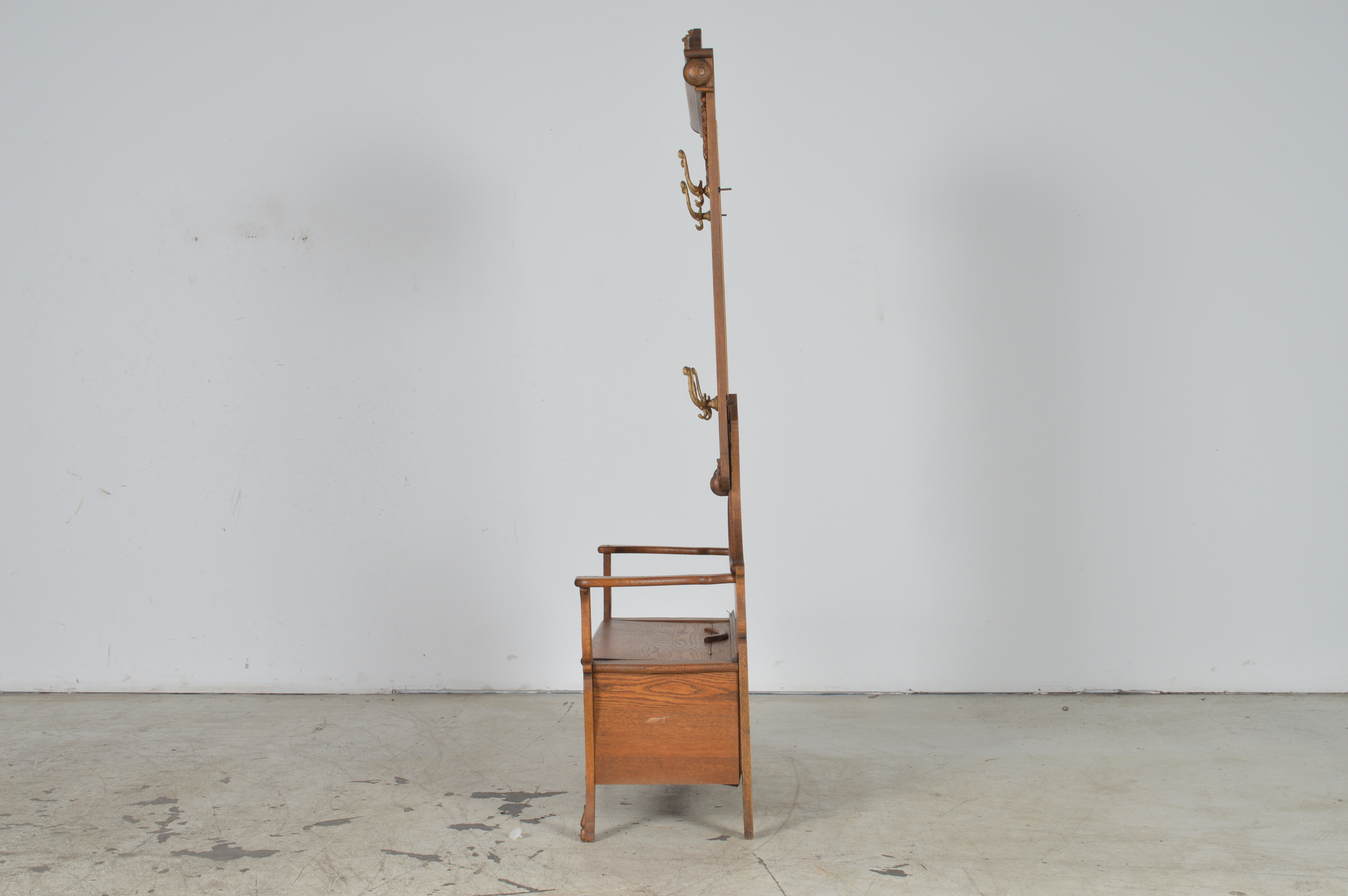 Vintage Oak Hall Tree with Storage Bench