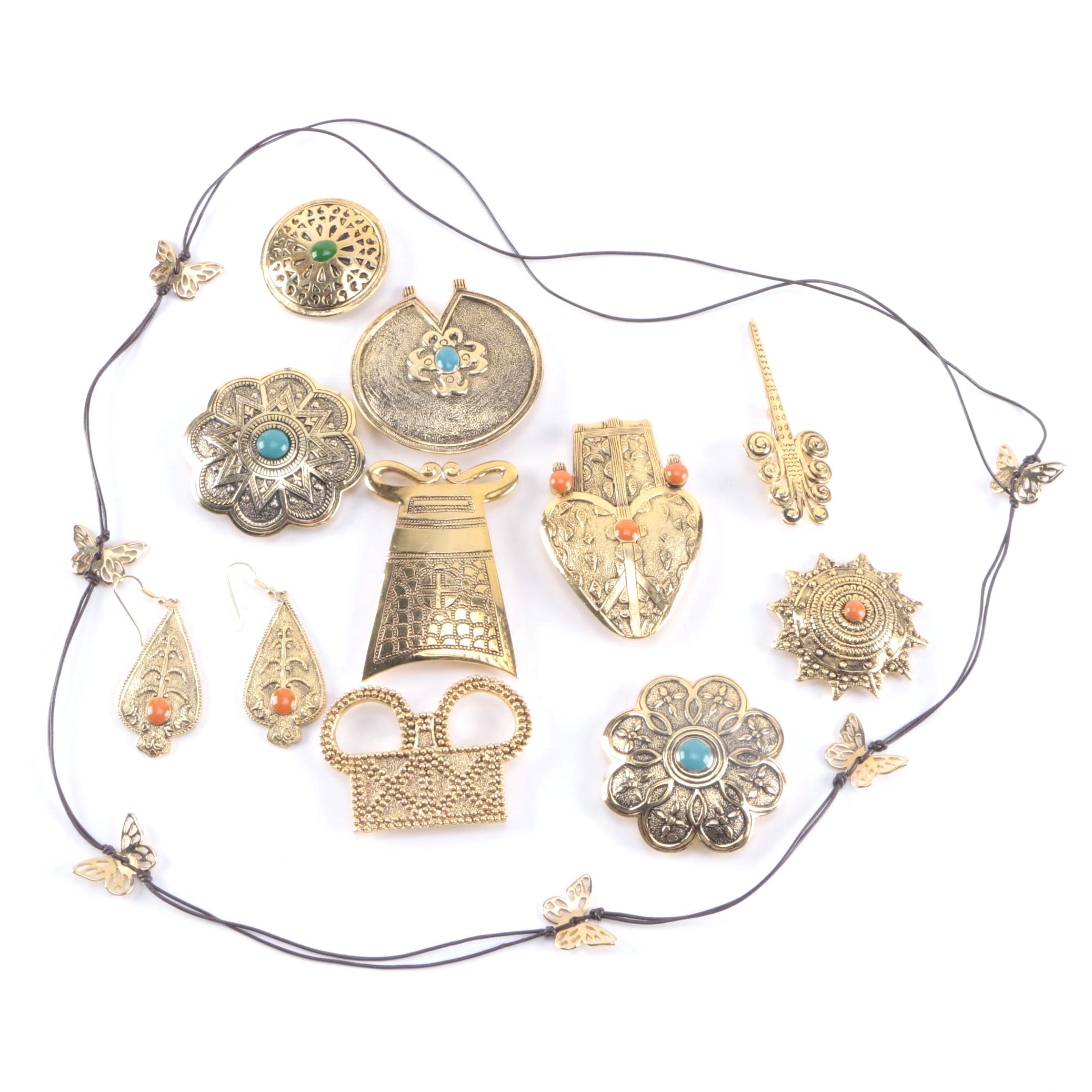 Gold-Tone Costume Jewelry Including Belt Buckles