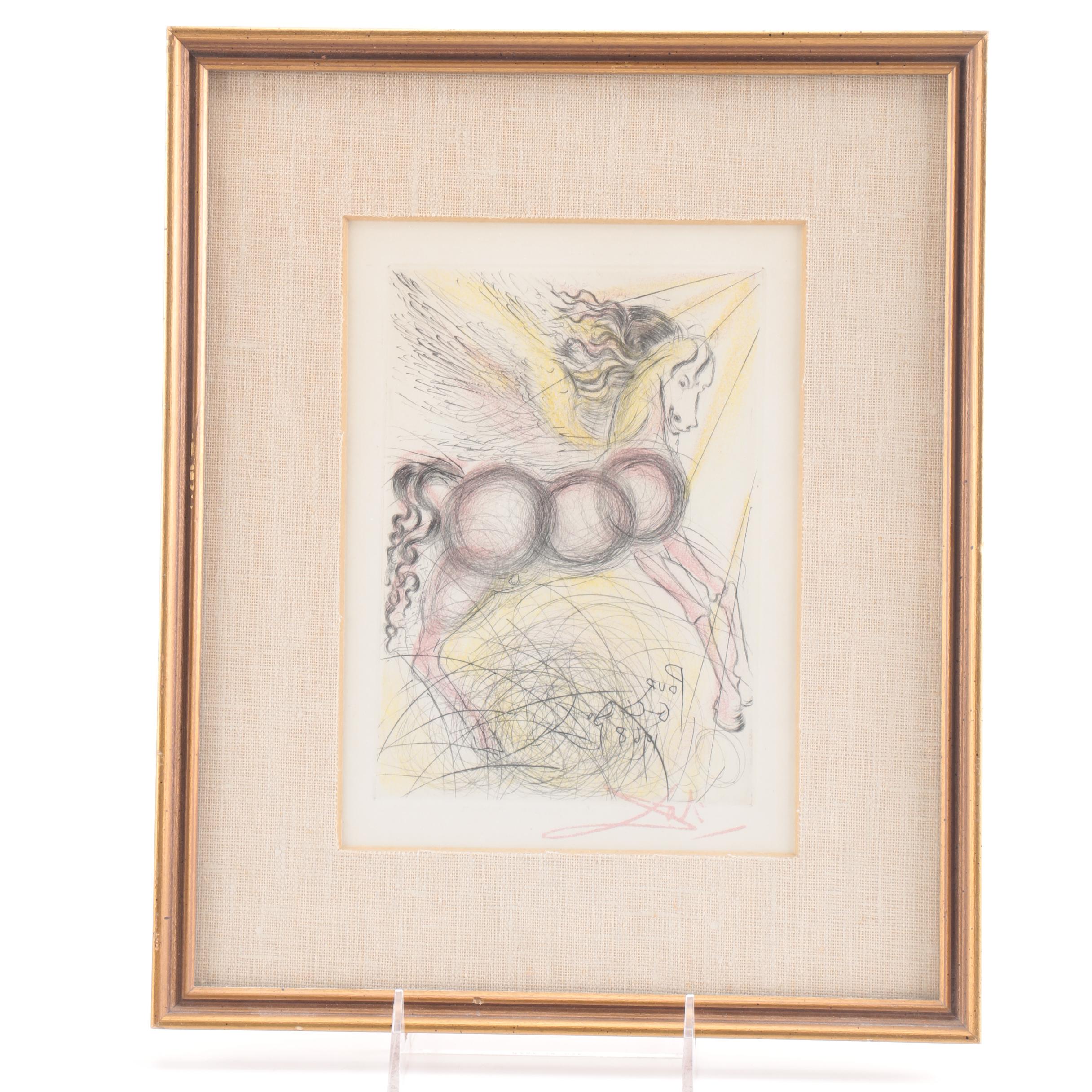 Restrike Etching After Salvador Dali "Pegasus" with Facsimile Signature