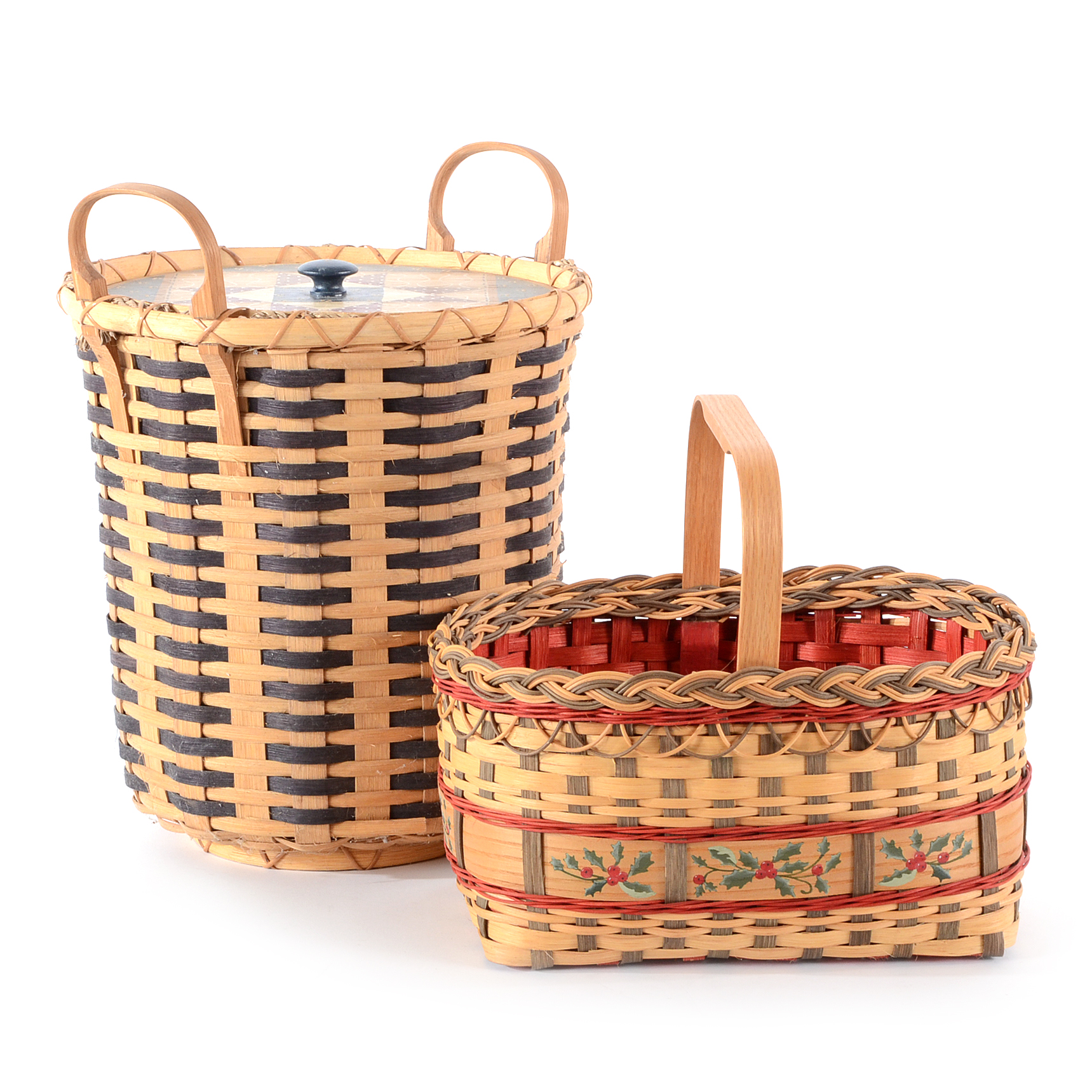 Two Hand Woven Baskets with Painted Detail
